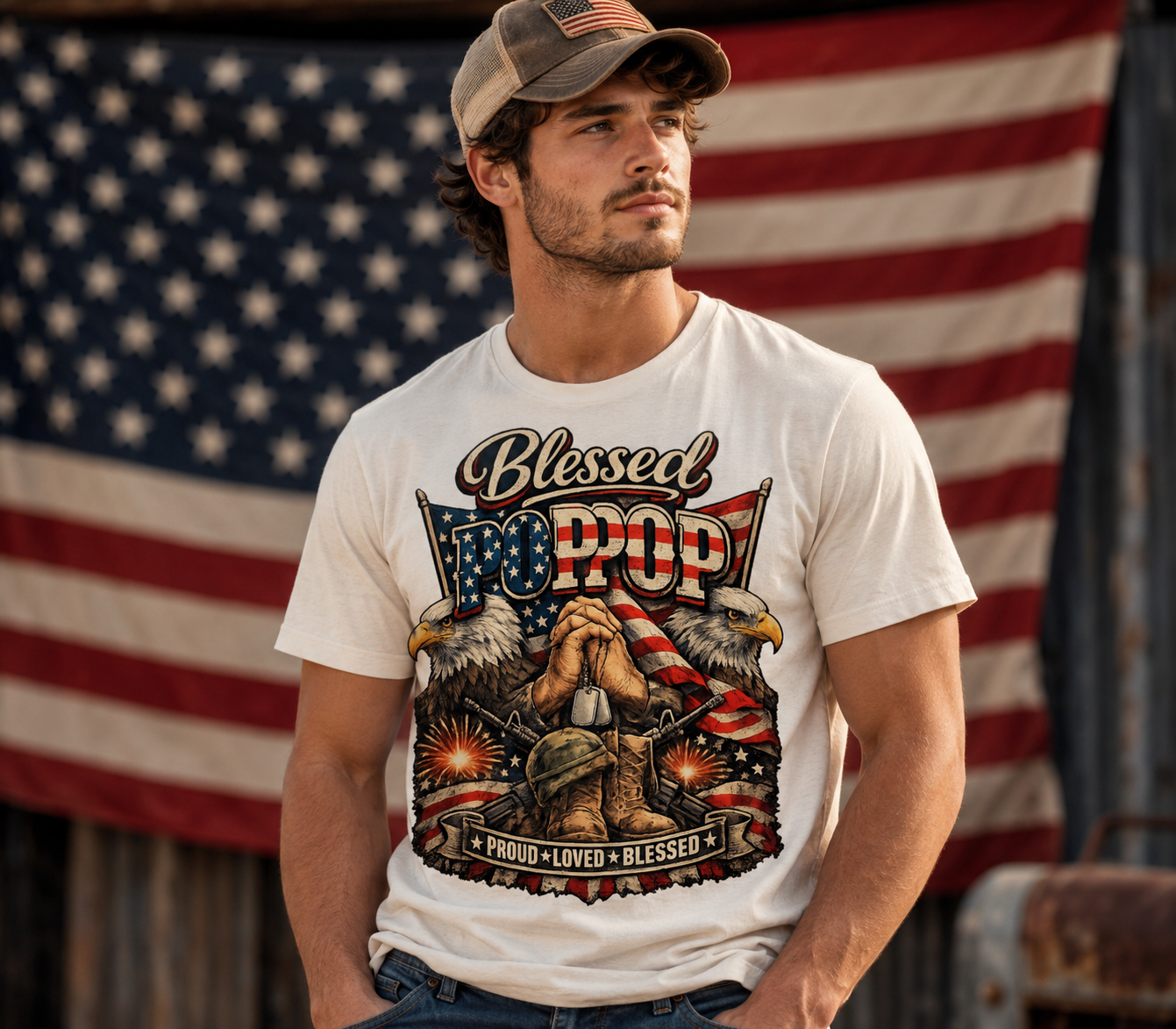 Blessed Pop Pop Patriotic Tribute Tee