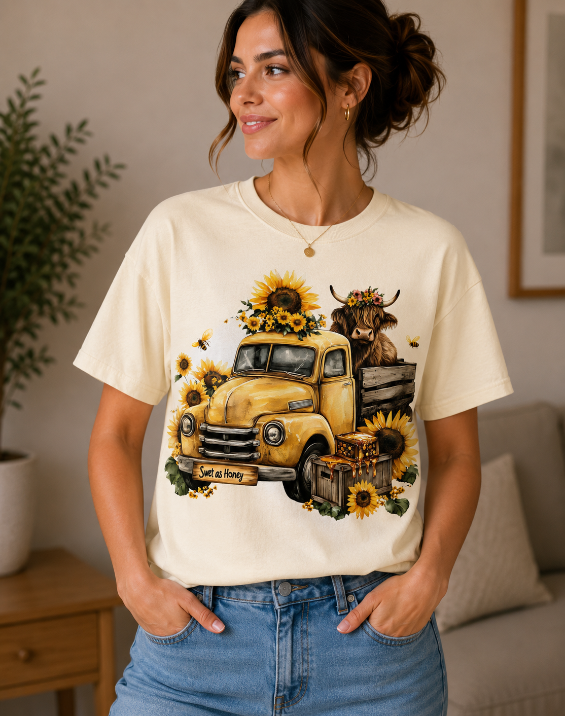 Sweet as Honey Sunflower Highland Cow Tee