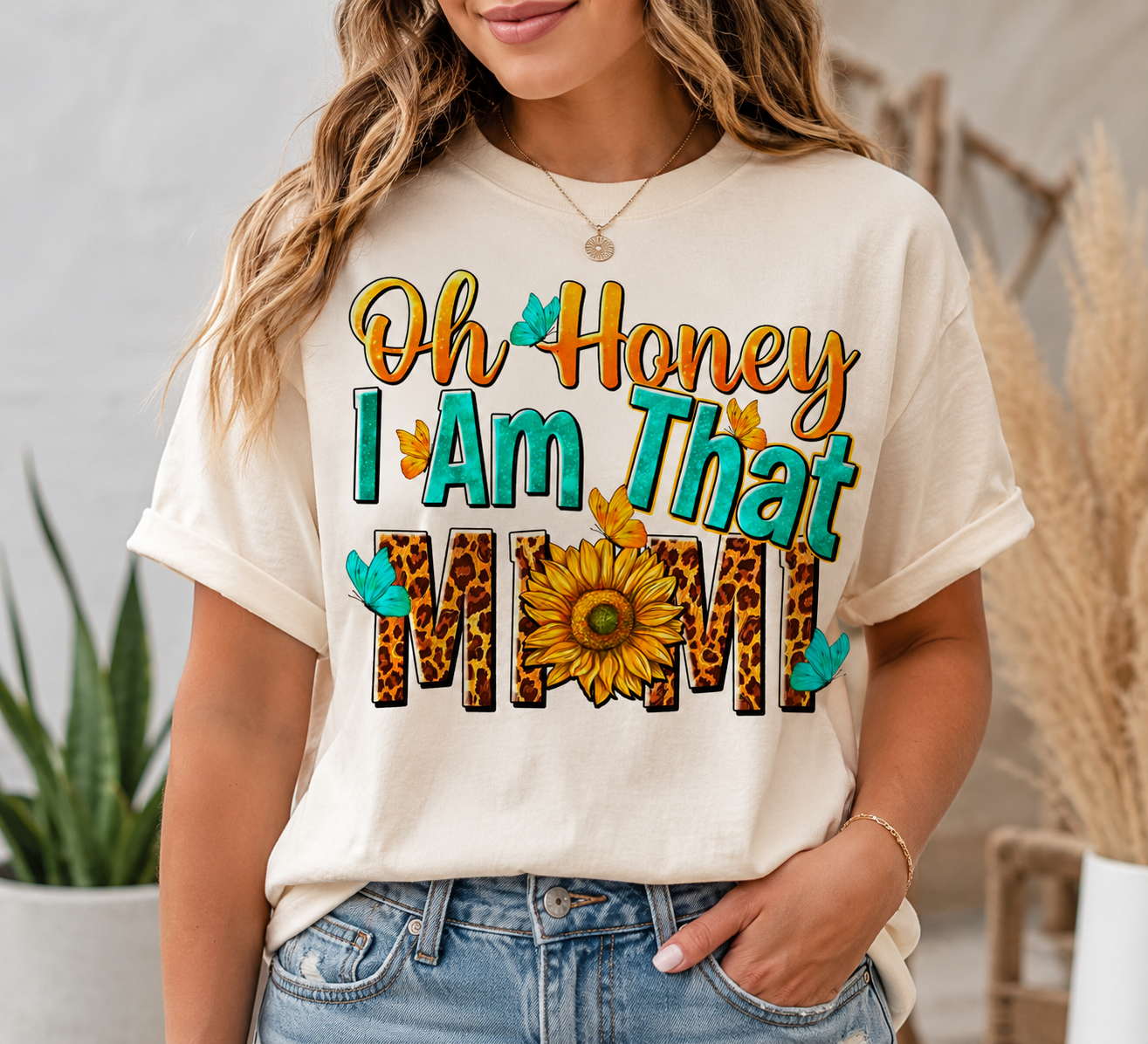 🌻 Oh Honey, I Am That Mimi – Sunflower & Leopard Print Graphic Tee