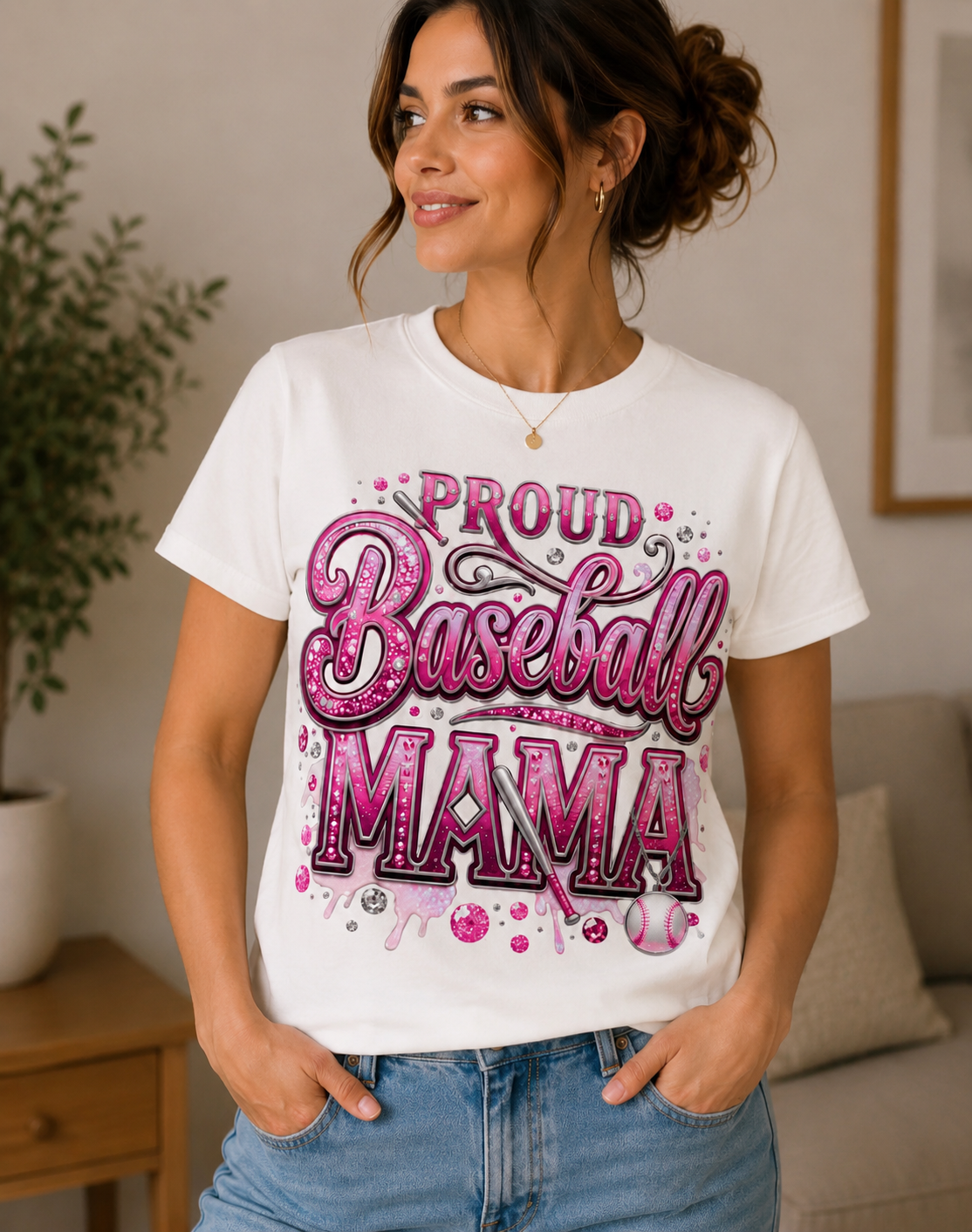 Proud Baseball Mama Glitter Tee