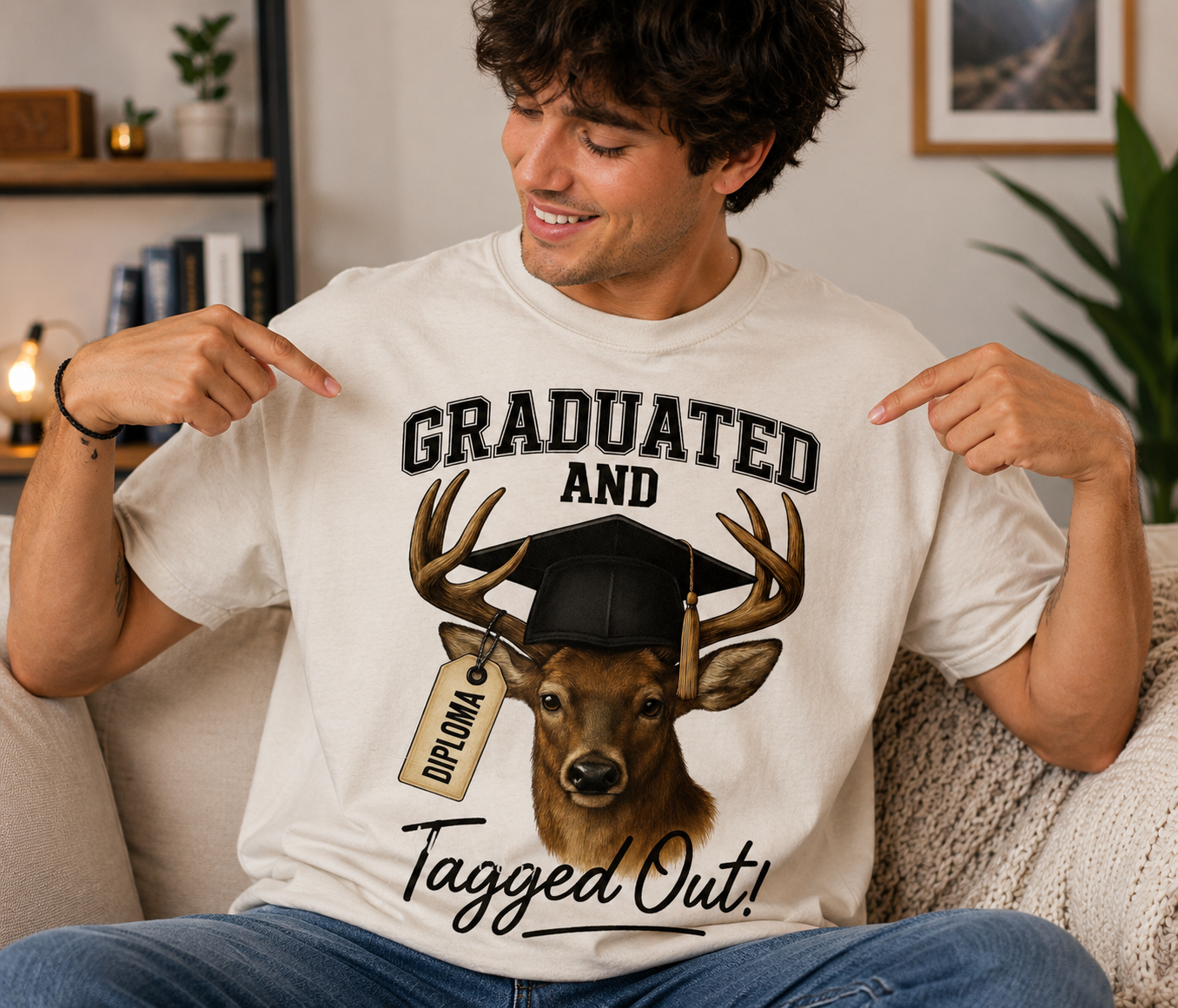 Graduated and Tagged Out Deer Hunter Graduation Tee