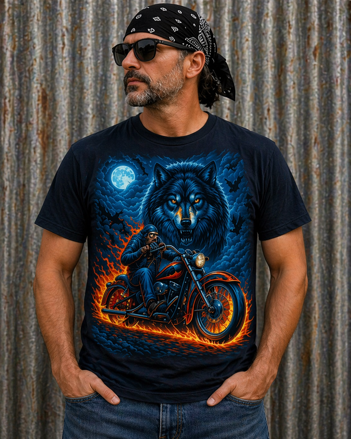 Midnight Wolf Rider Biker Tee