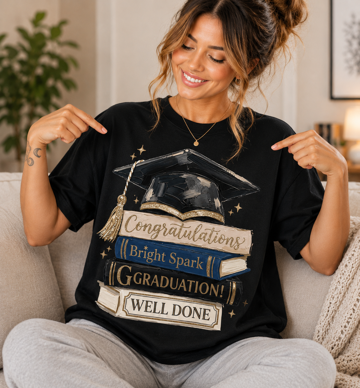 Bright Spark Graduation Book Stack Tee
