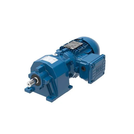 Motor eléctrico azul de tamaño mediano con montaje en base metálica.