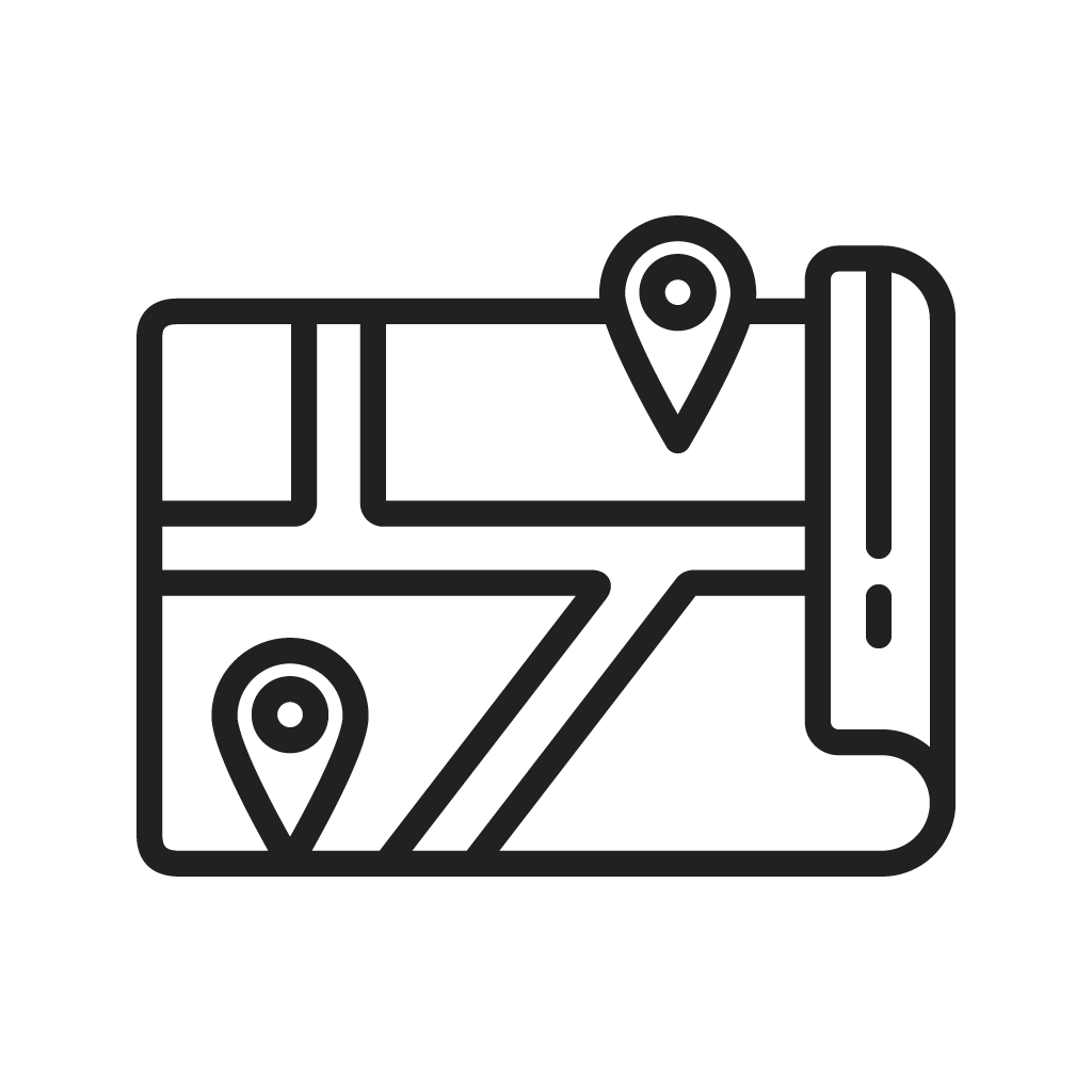 Map icon with location pins indicating navigation or directions.