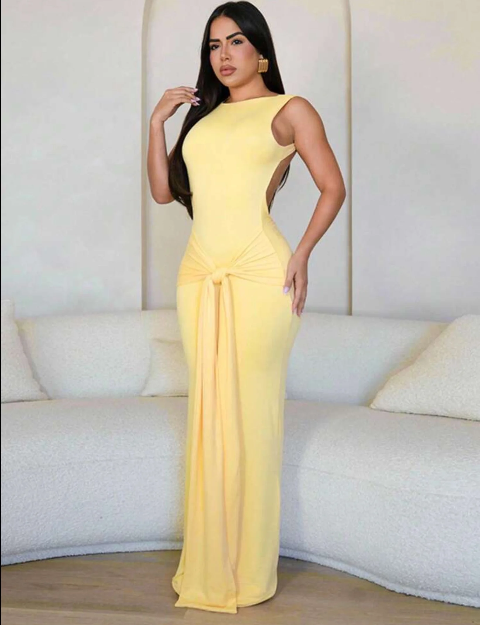 Yellow backless maxi dress
