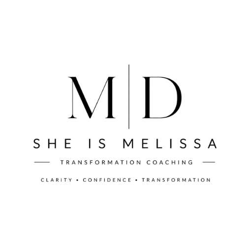 Logo for MD She is Melissa, a transformation coaching service, with the tagline 'Clarity, Confidence, Transformation'.
