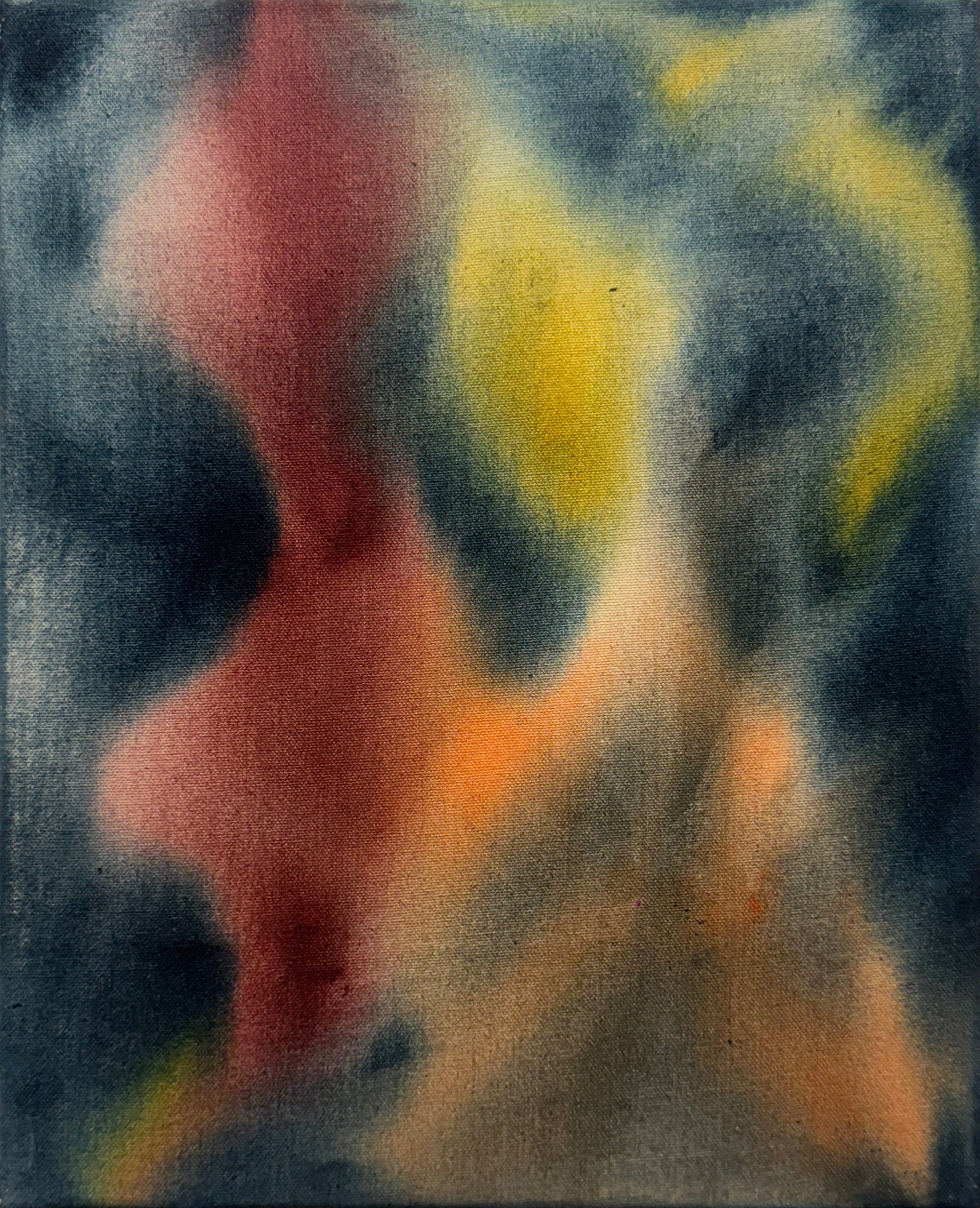 ‘SCENE II', 16” x 13”, Acrylic on Raw Canvas, 2025