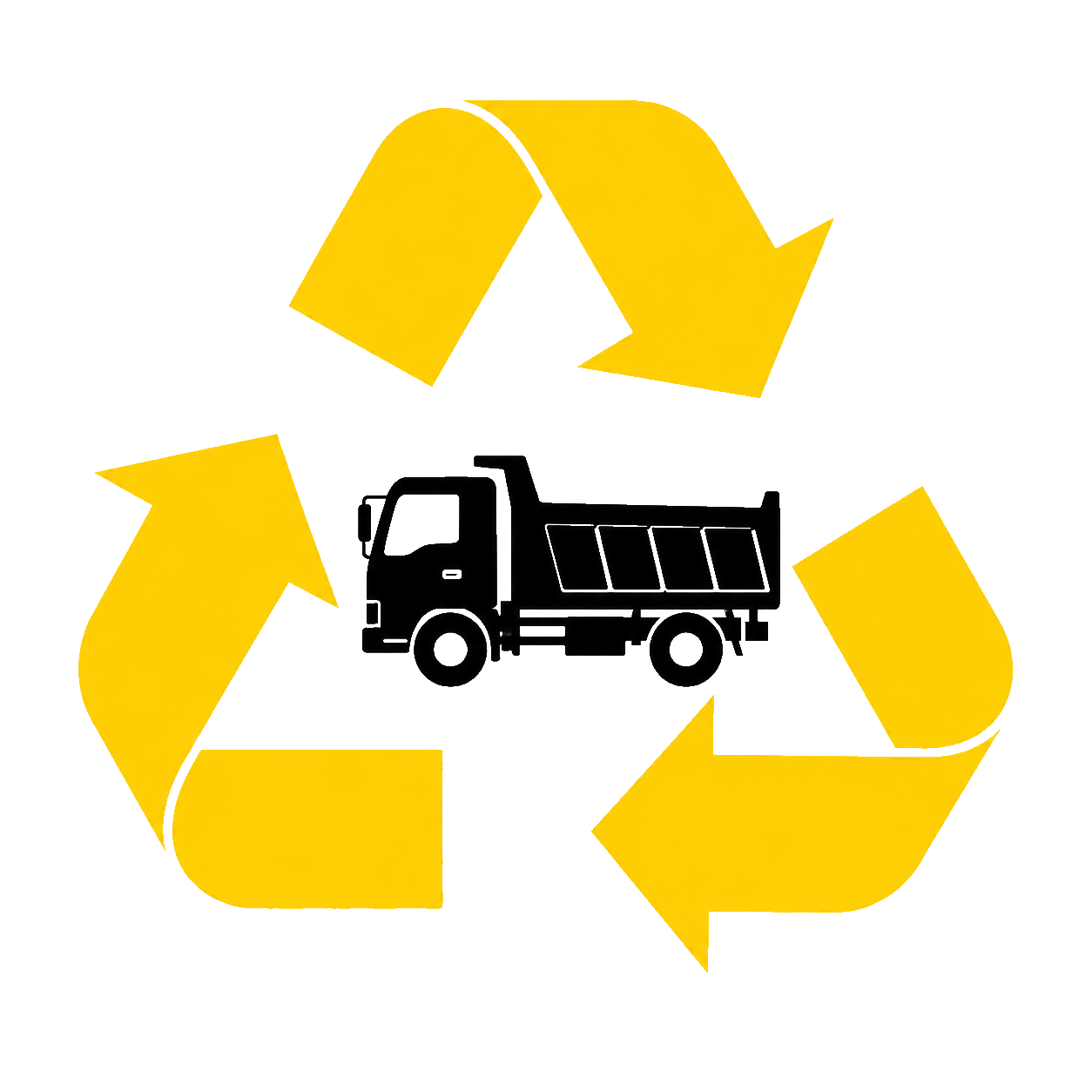 TNT Junk Removal recycling and donation graphic with yellow recycle symbol and junk truck.