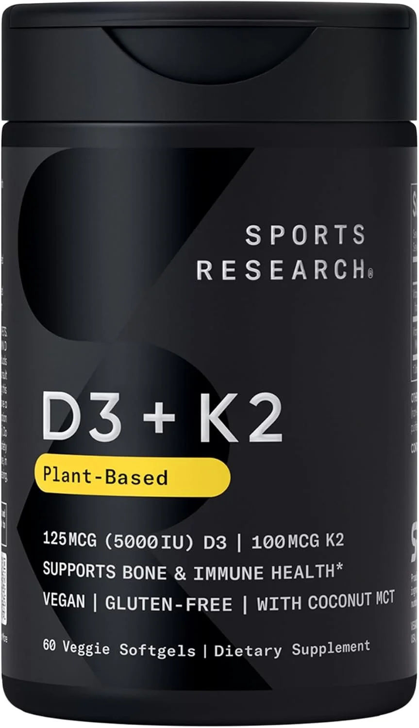 Sports Research® Vegan Vitamin D3 + K2 w/Coconut Oil, 60 Count Plantgels™