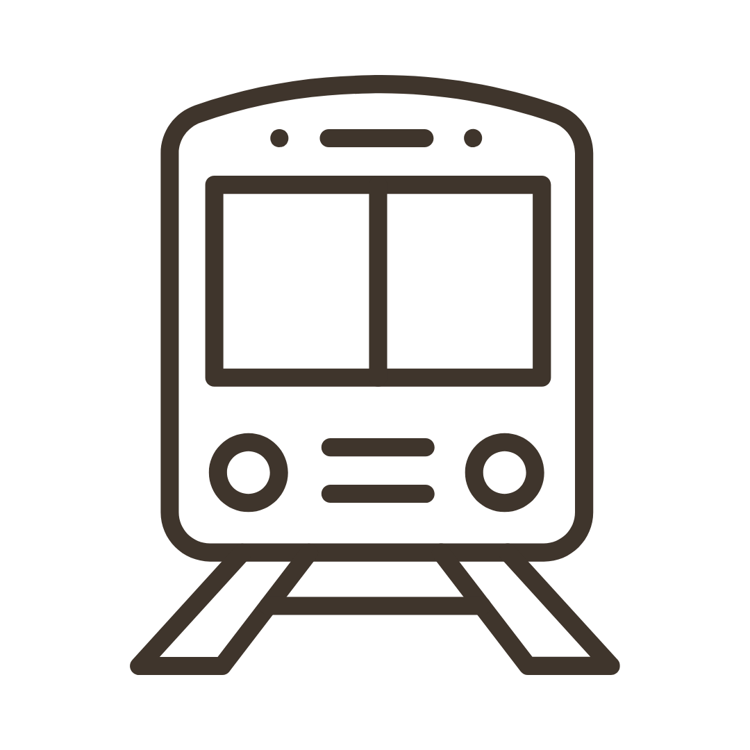 Silhouette einer U-Bahn oder S-Bahn, die auf Schienen fährt.