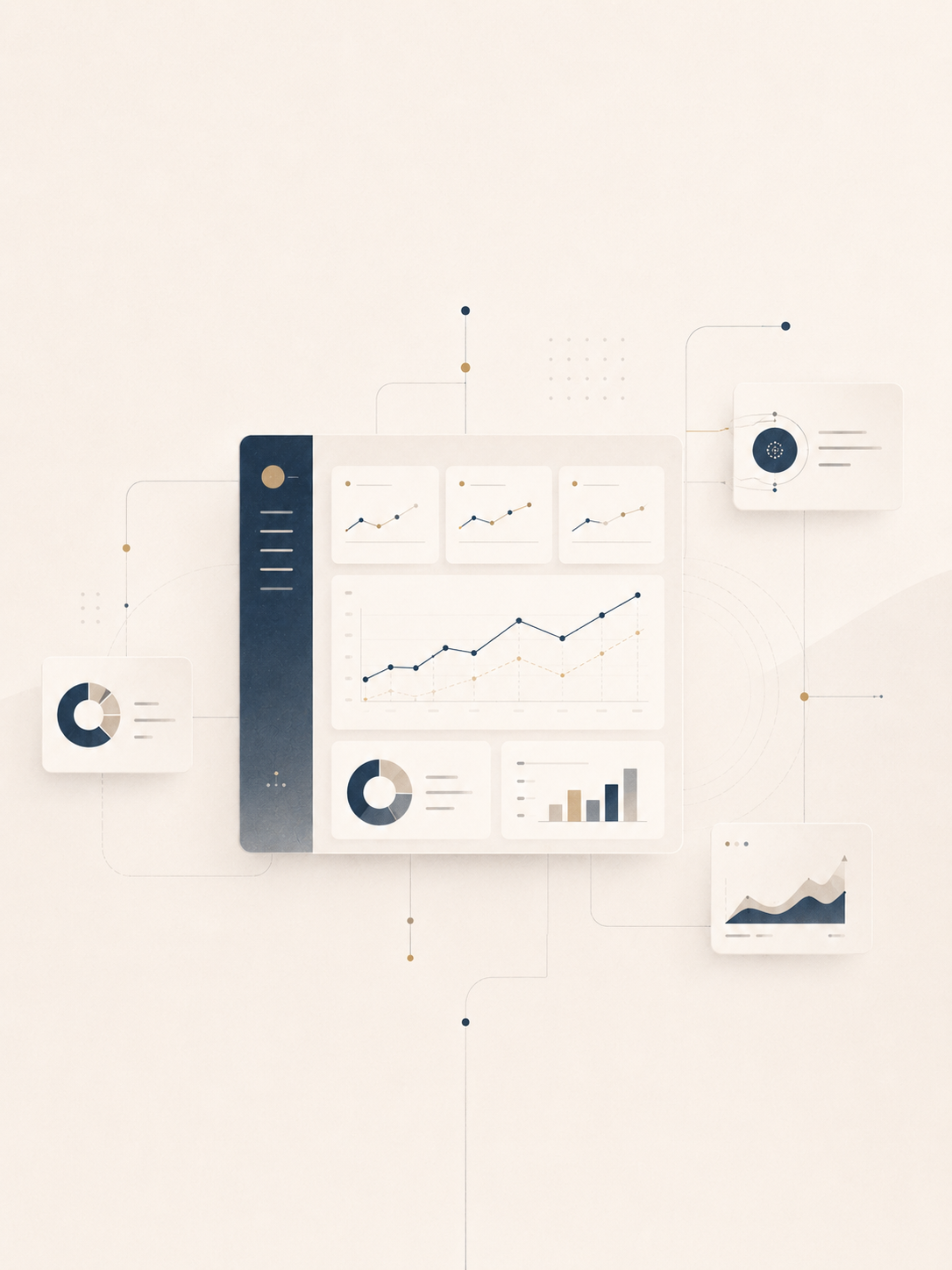 Schermo digitale con grafici e analisi dati, simbolo di management, controllo delle performance e trasformazione digitale.