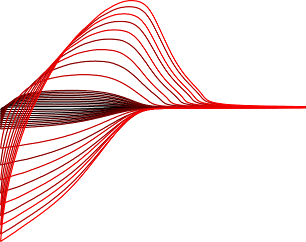 Abstract digital artwork with red and black geometric lines forming a wave pattern.