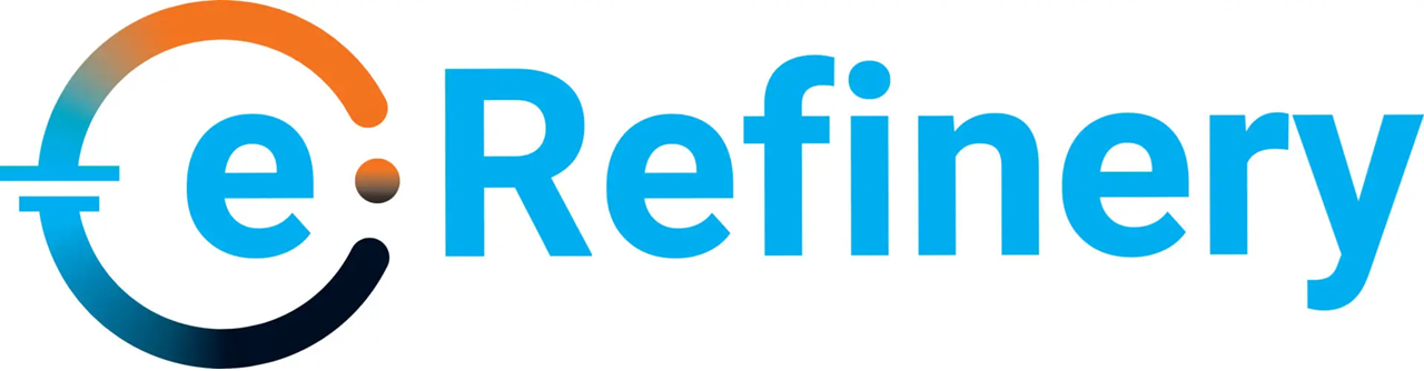 E refinery logo with multi-colored circular gauge and the word 'Refinery' in blue