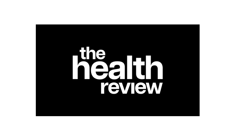 Logo for The Health Review with white text on a black background.