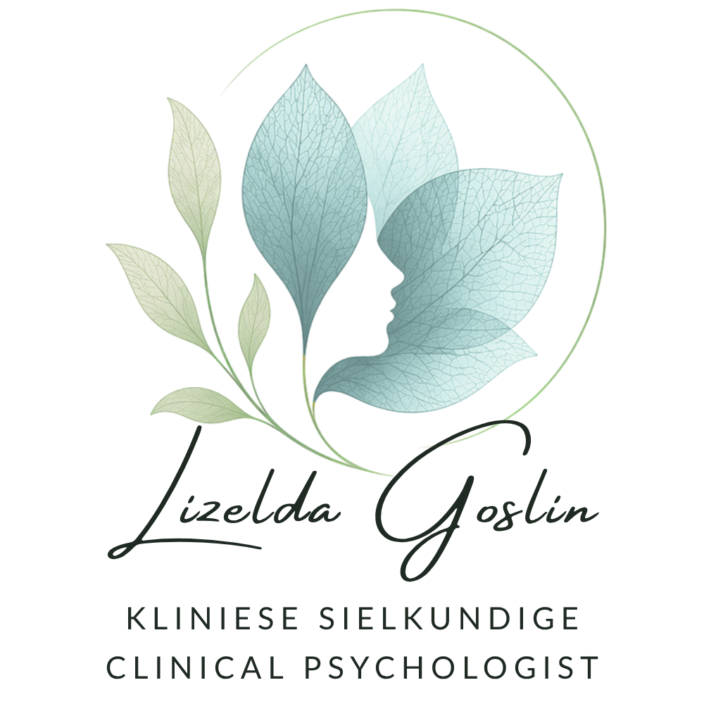 A stylized logo featuring a circle with large, textured leaves in shades of light blue and smaller green leaves on a curved stem, with a black background and some text below.