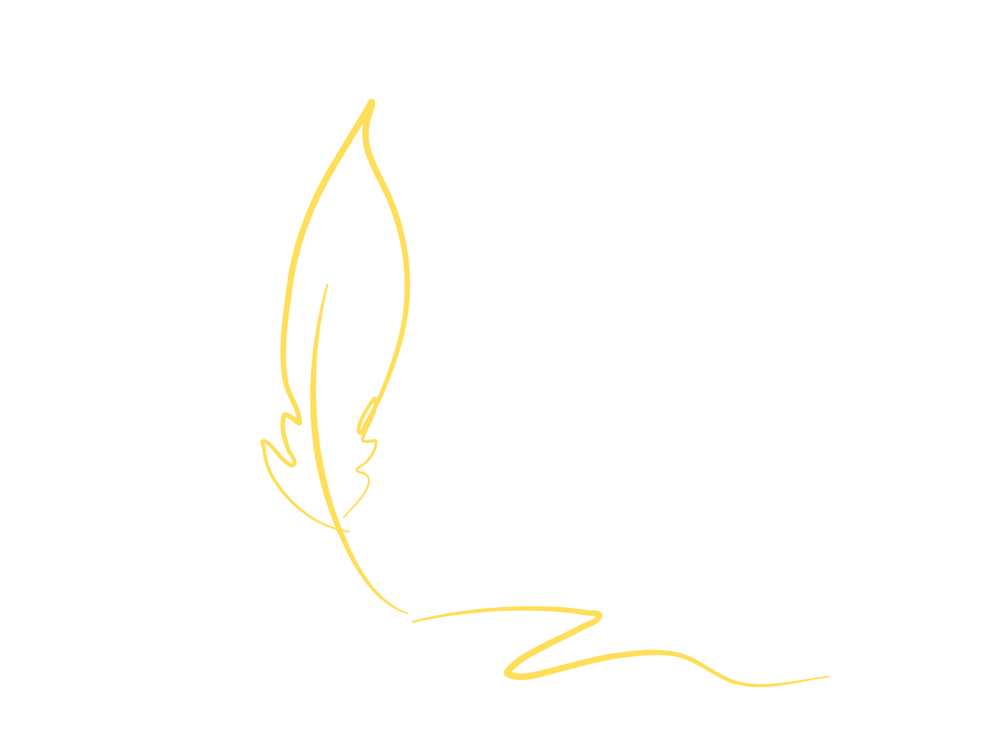 Golden line art of a feather with handwritten text 'Fine Feather' on black background.