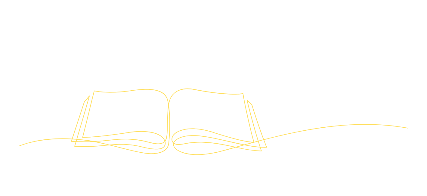 Neon outline of an open book with pages and a curved line beneath it, set against a black background.