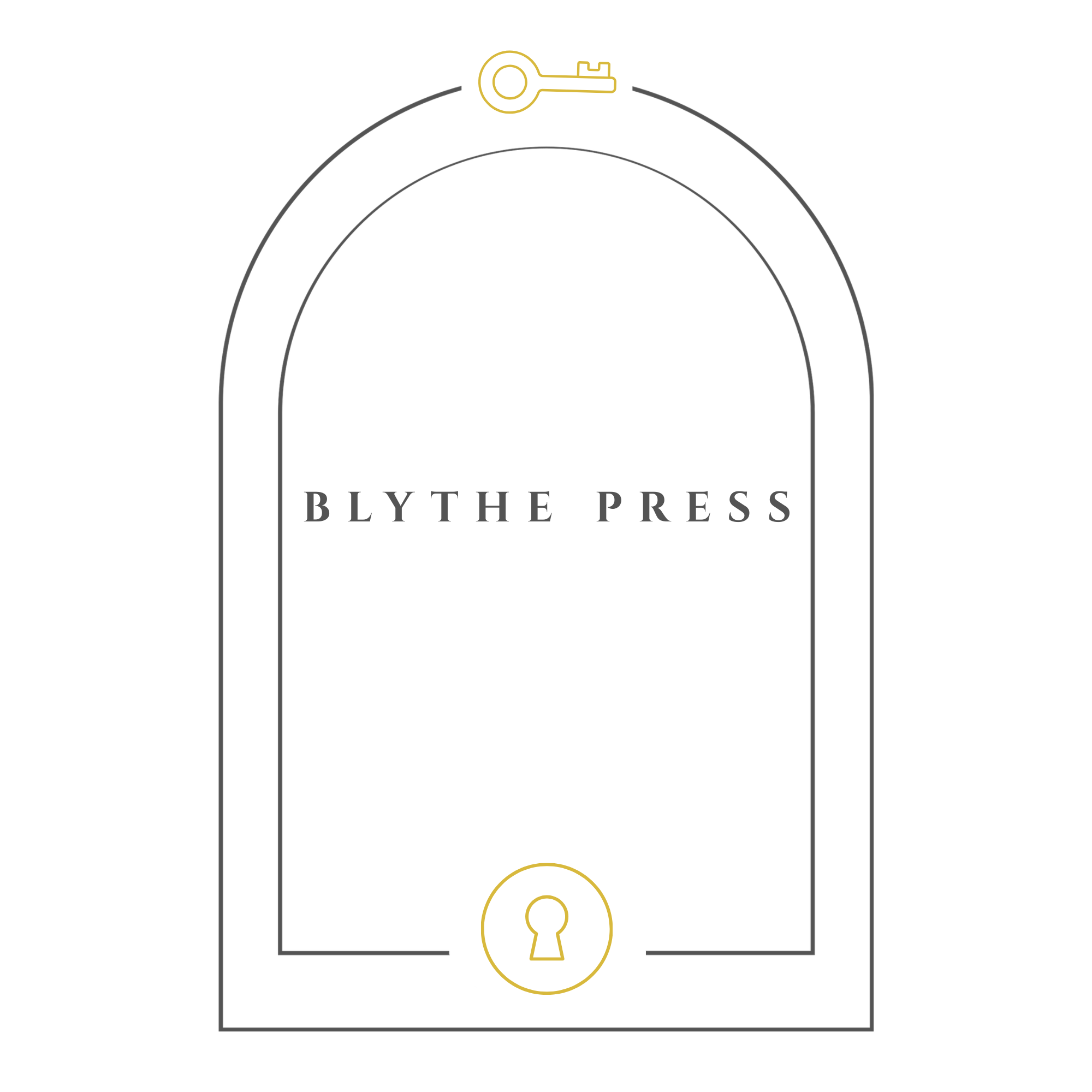 Door with a gold key and a gold lock, and the text 'BLYTHE PRESS' centered in the door.