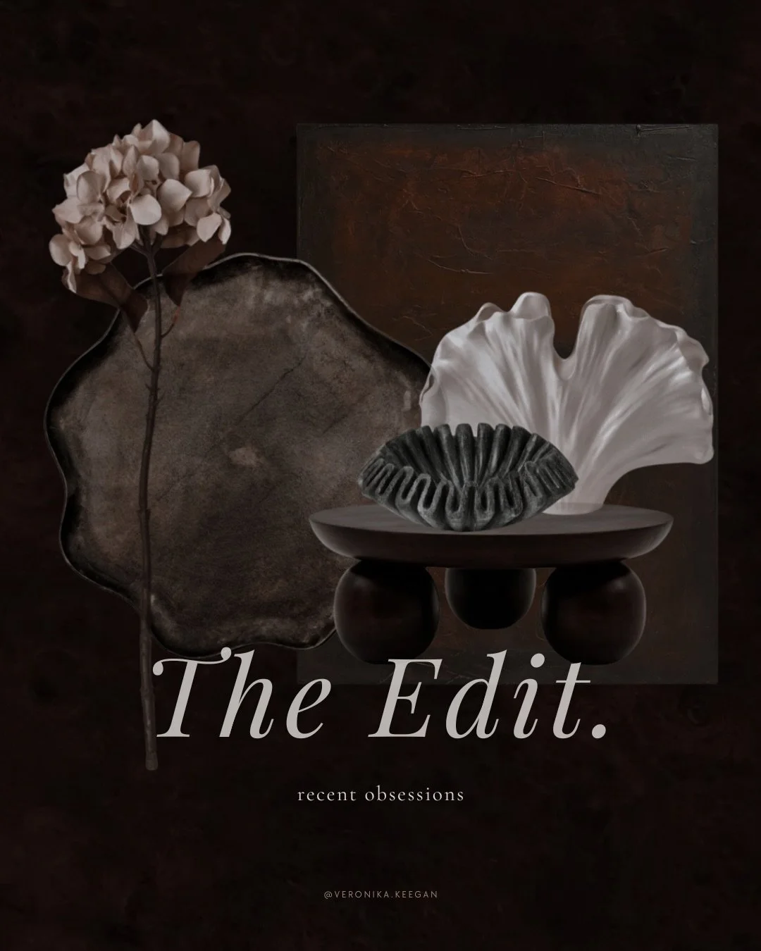 Things I can&rsquo;t stop thinking about this month.
A sculptural tray that looks like it was pulled from the earth. Two ceramic pieces that shouldn&rsquo;t work together and somehow do. A stem of dried hydrangea that changes a corner completely.
Thi