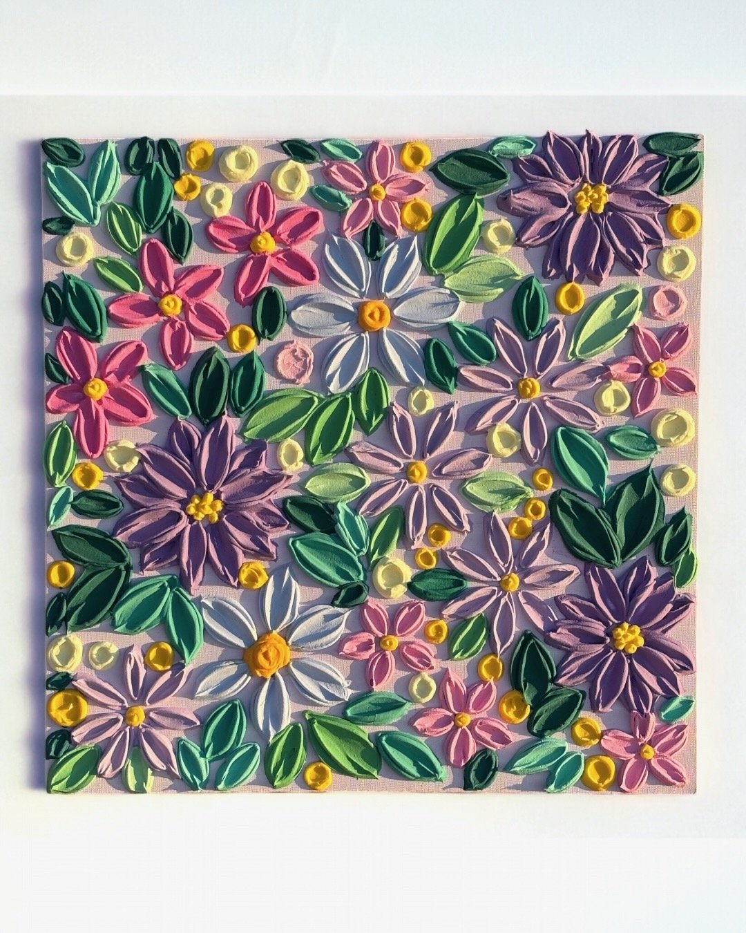 Violet Kisses framed floral painting with thick acrylic texture