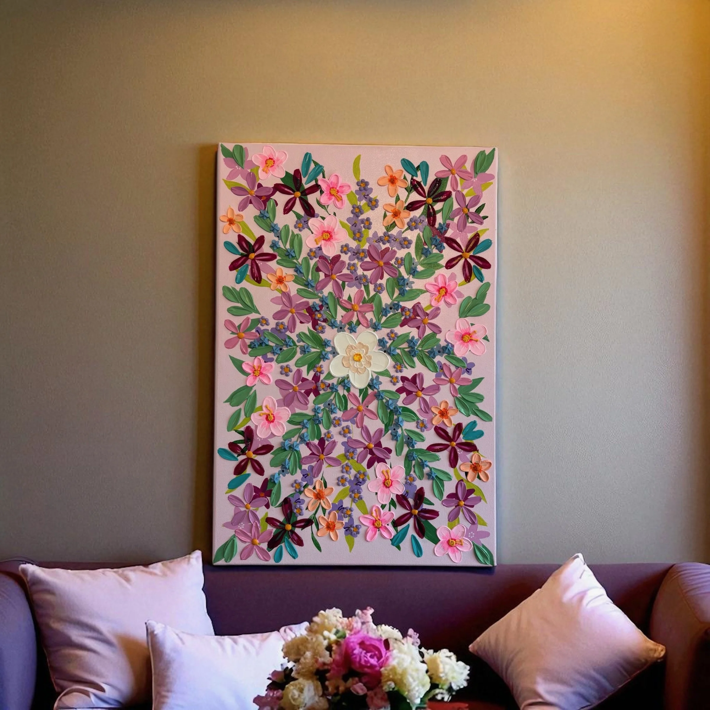 Handmade textured floral artwork for modern home decor