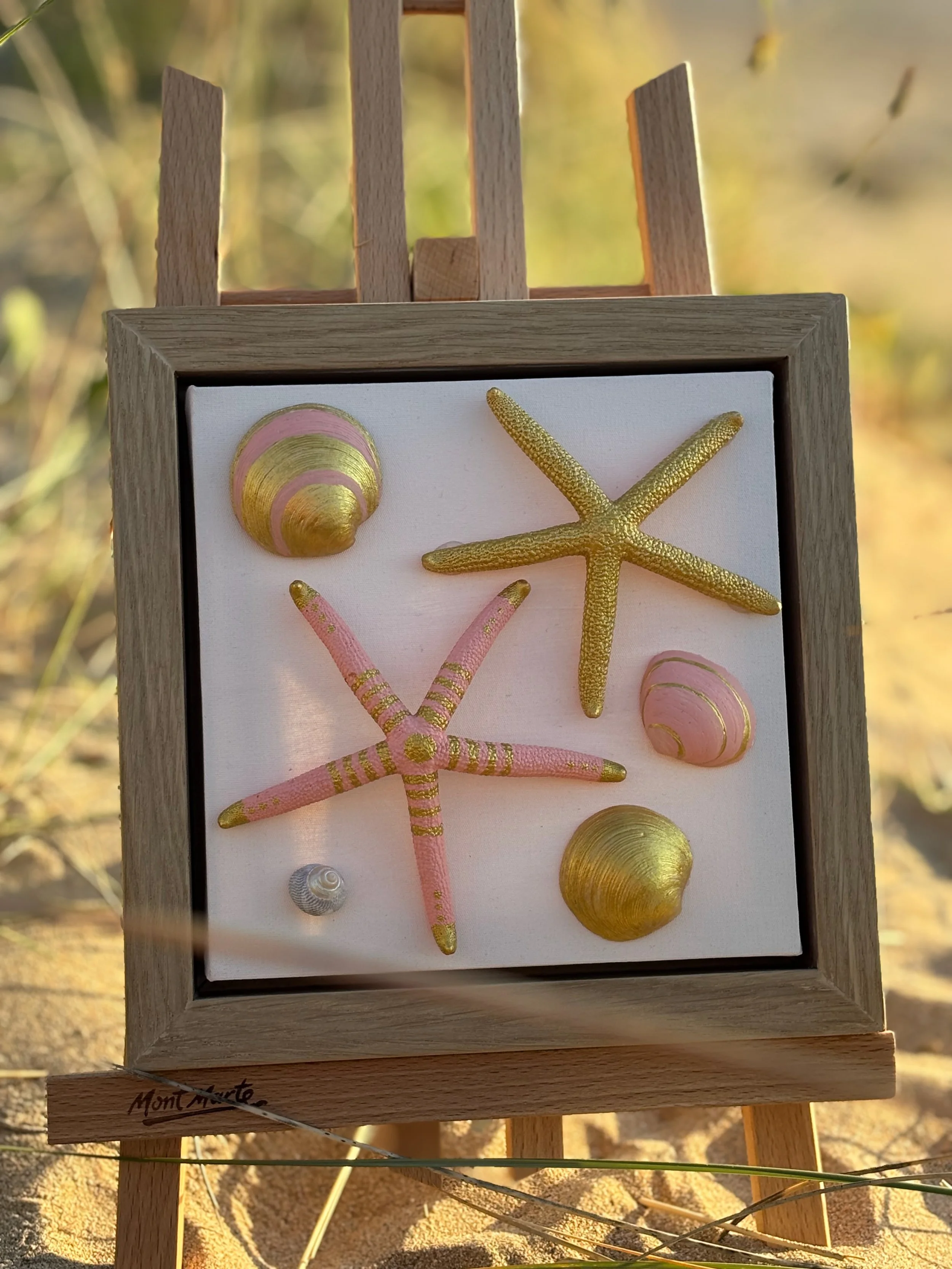 Sandy Hearts and Sea Stars framed coastal artwork