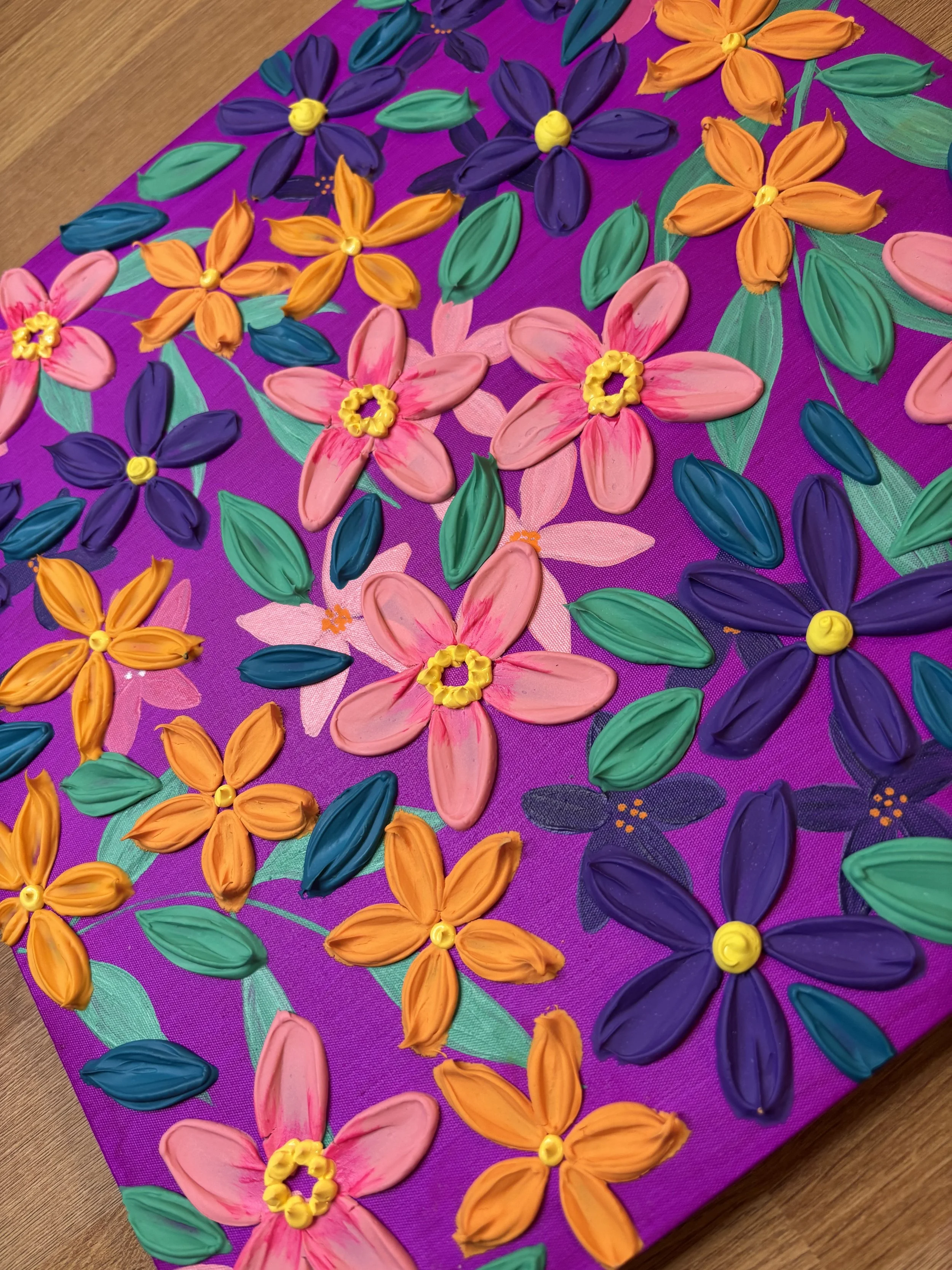 Paradise Pop 3D floral painting with layered acrylic texture
