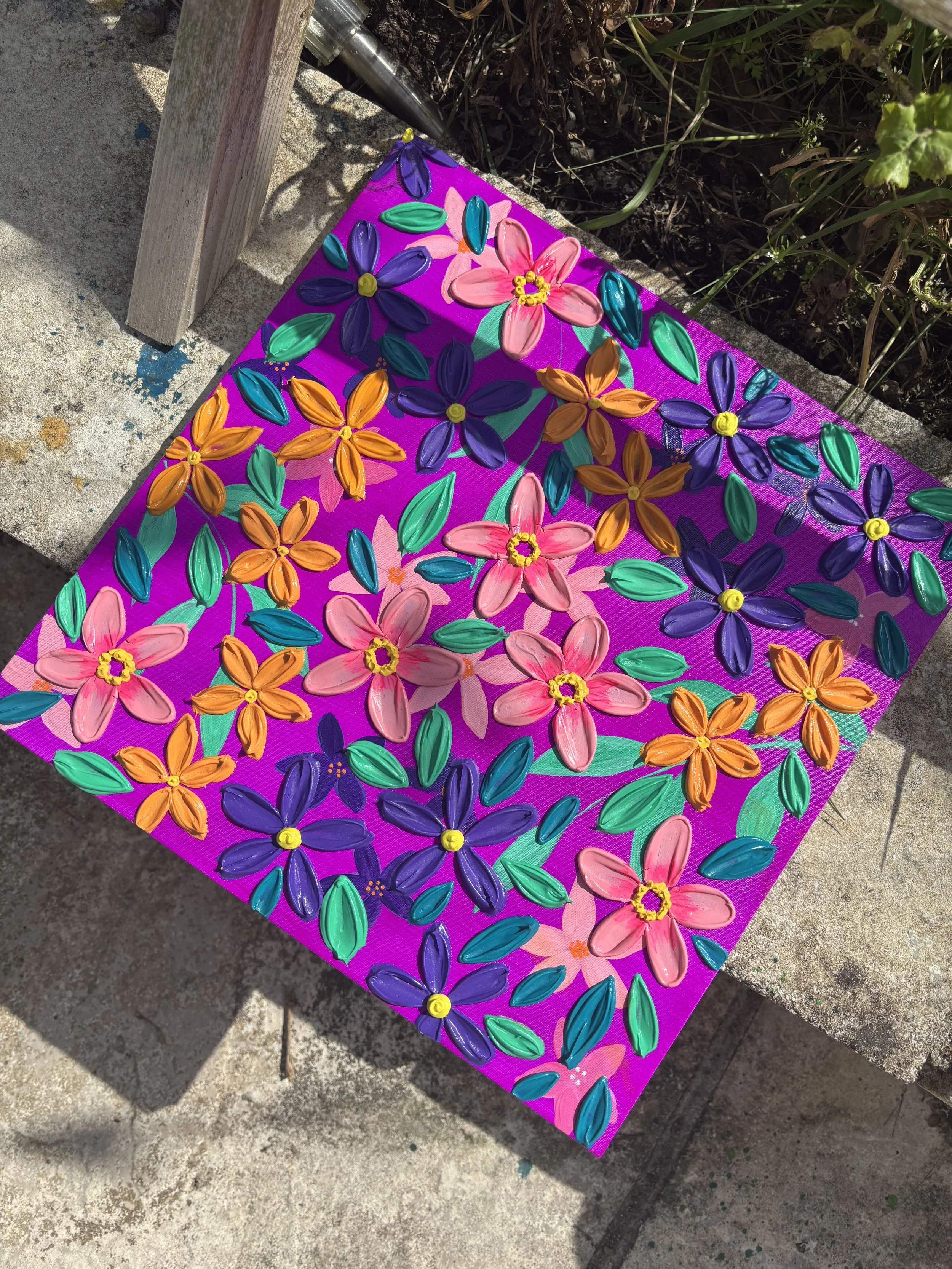 Original floral canvas artwork with bold colours