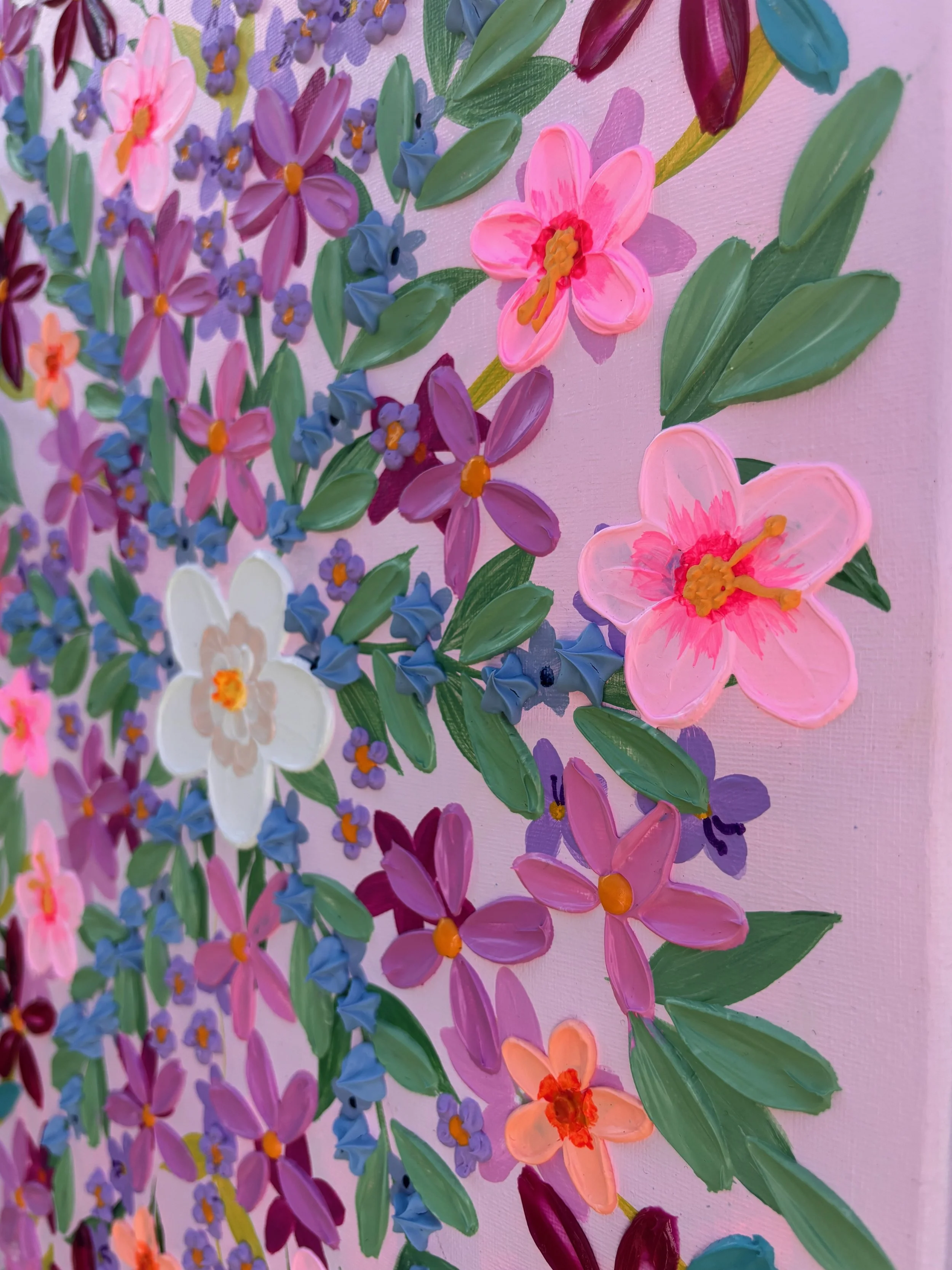 Colourful floral canvas artwork inspired by a moonlit cottage garden