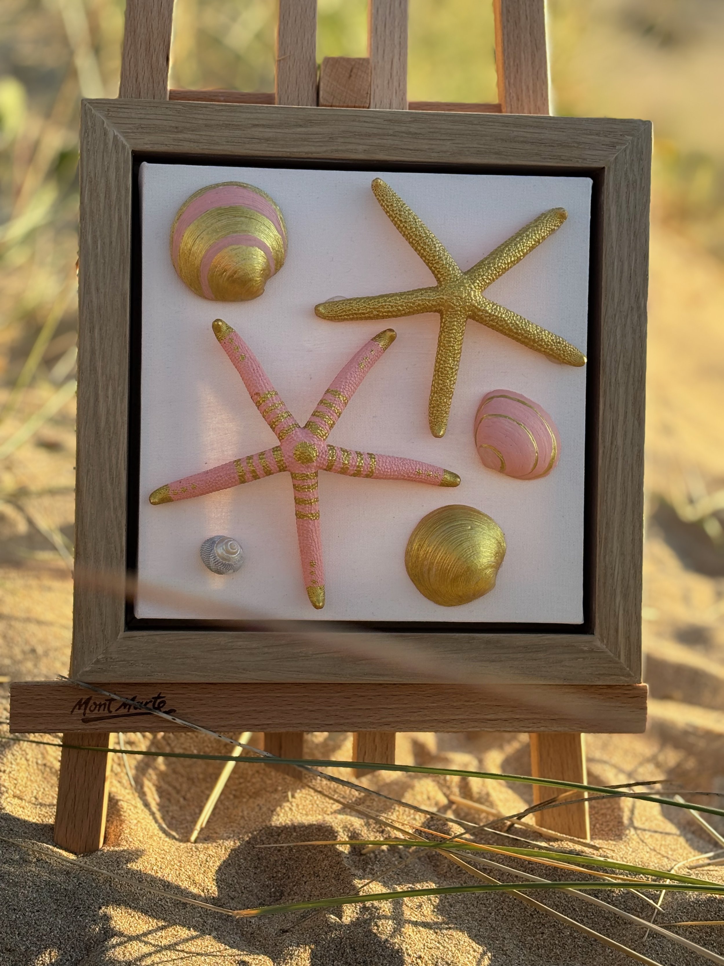 Sandy Hearts and Sea Stars framed coastal artwork