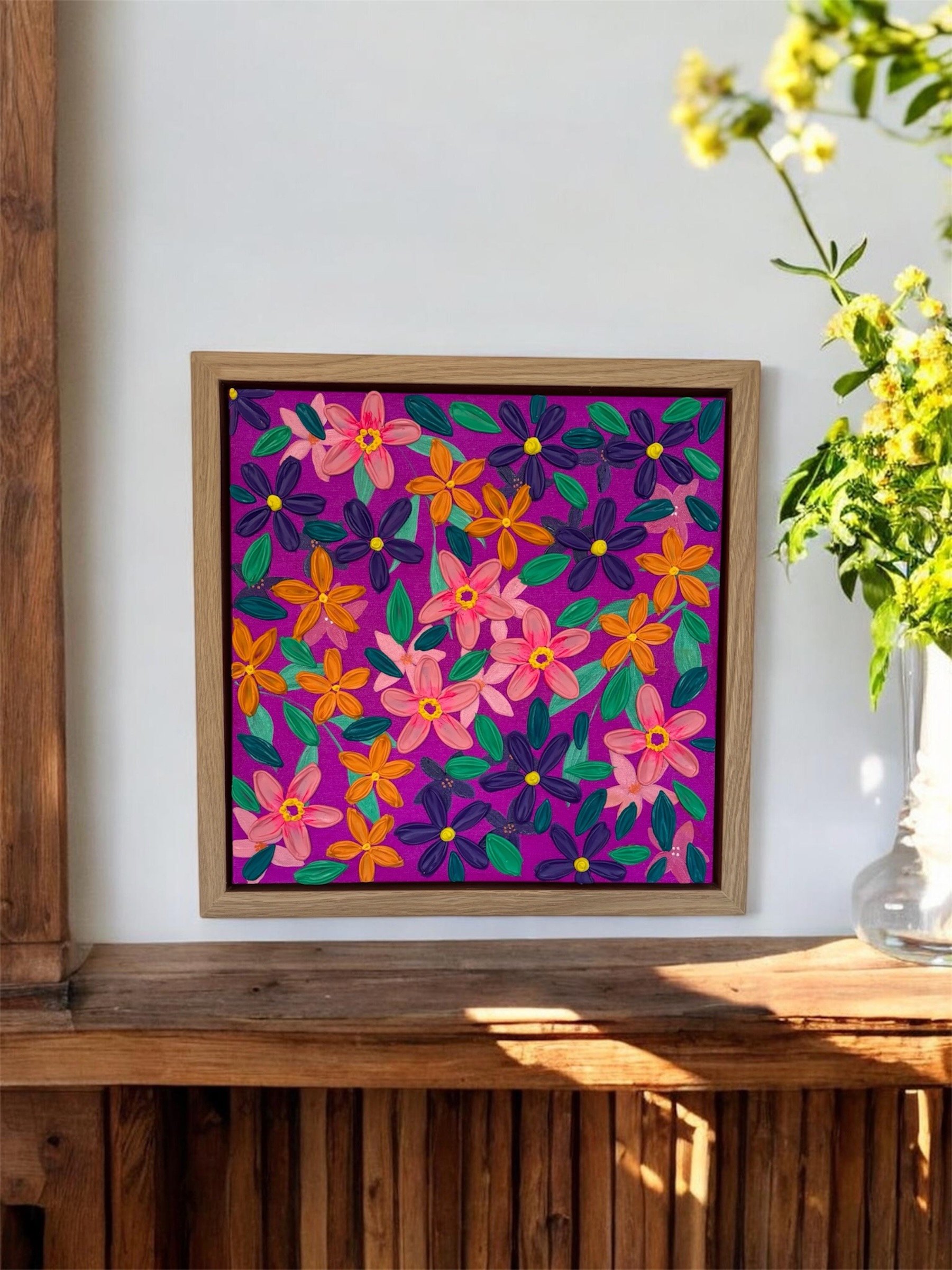 Paradise Pop 3D floral painting with layered acrylic texture
