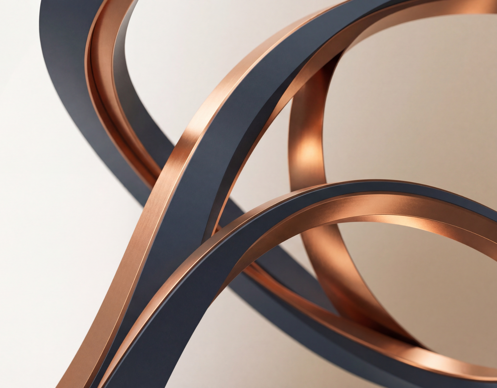 Copper and slate arc forms representing EviArc's precision approach to evidence synthesis and healthcare consulting