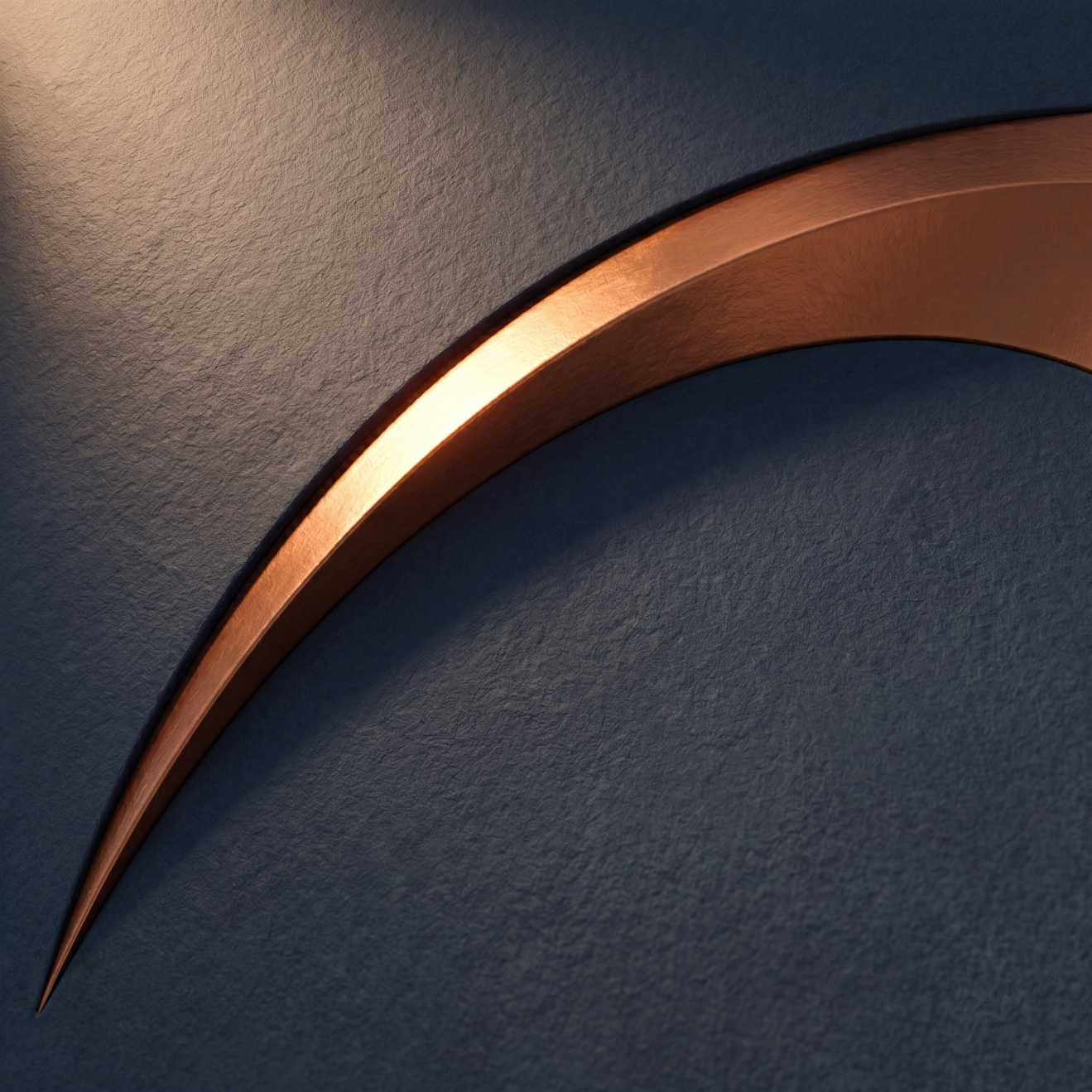 Copper arc form on textured slate background representing EviArc's identity as a boutique evidence synthesis consultancy