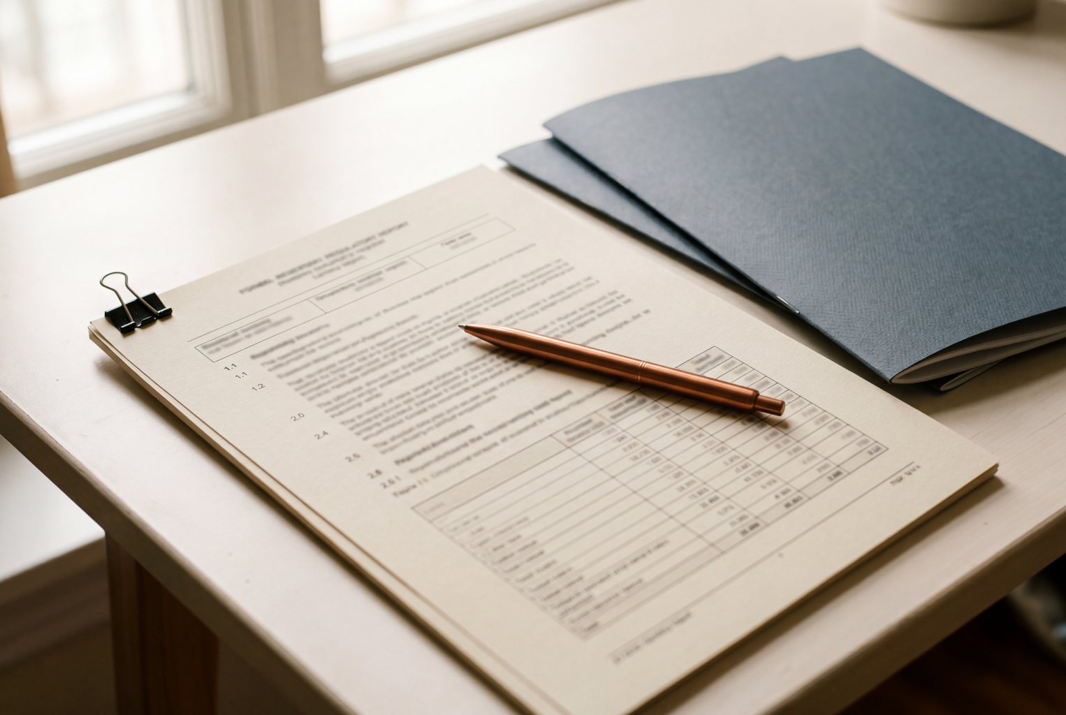 Regulatory document and clinical files on desk representing EviArc's medical and regulatory writing services