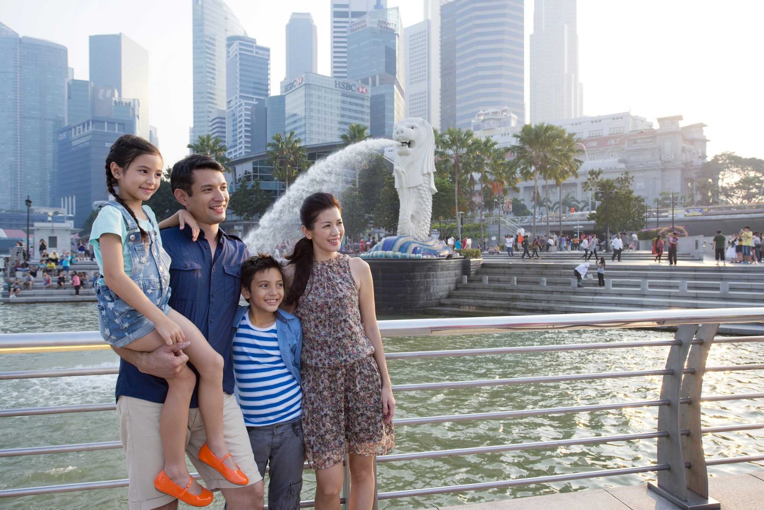 Atrakcje Singapuru. Merlion, Marina Bay, dzielnica biznesowa,  Singapur.