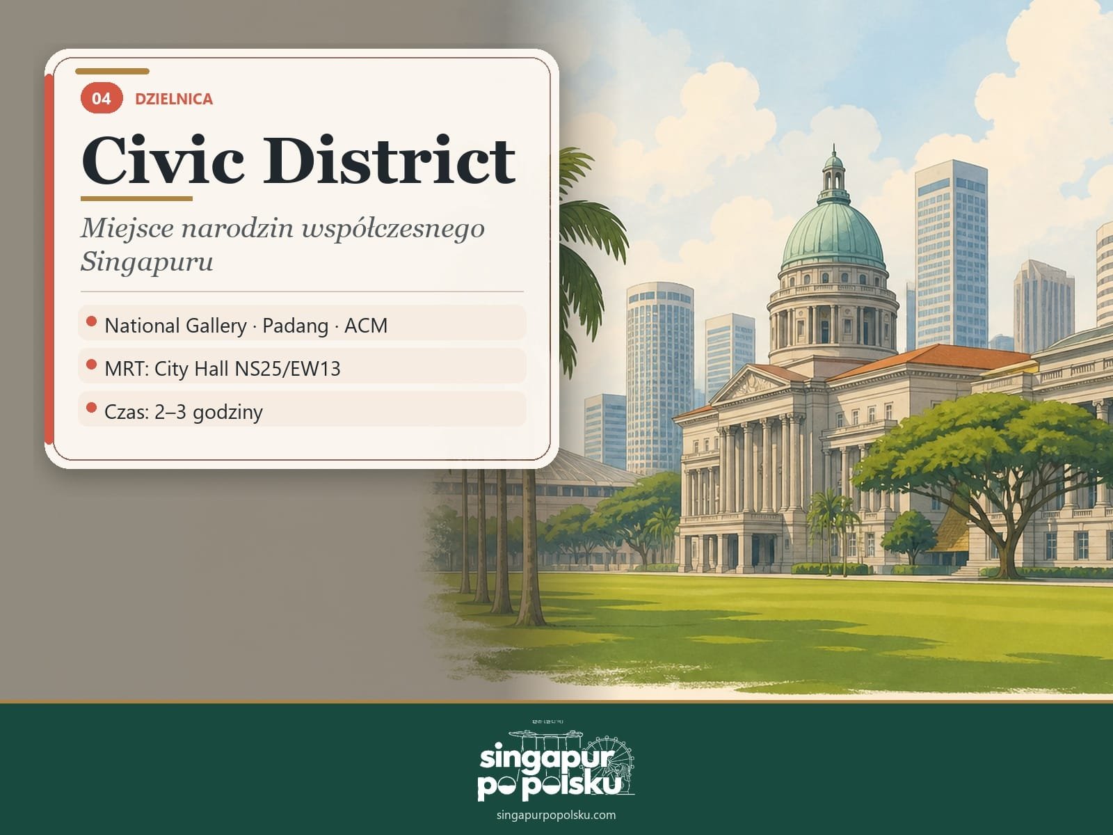 National Gallery Singapore w historycznej dzielnicy Civic District