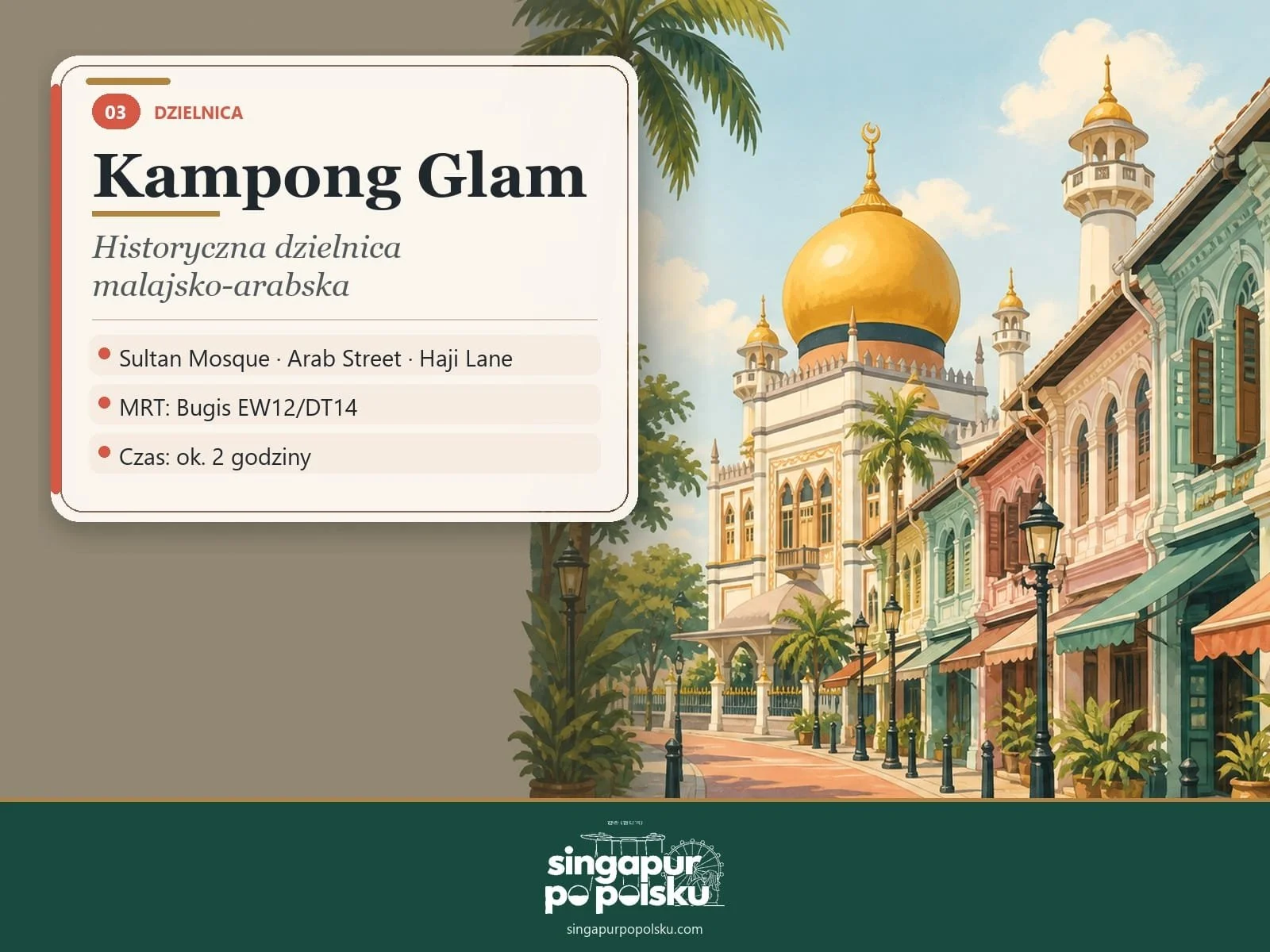 Sultan Mosque w historycznej dzielnicy Kampong Glam w Singapurze
