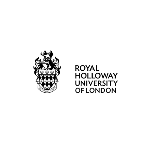 Logo of Royal Holloway University of London with crest and text.