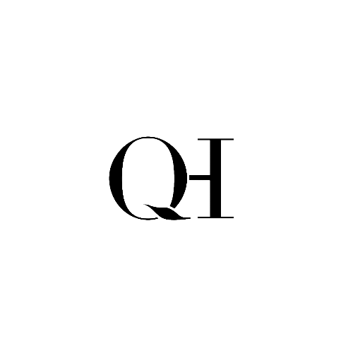 Black capital letters Q and H with a vertical line separating them on a white background.