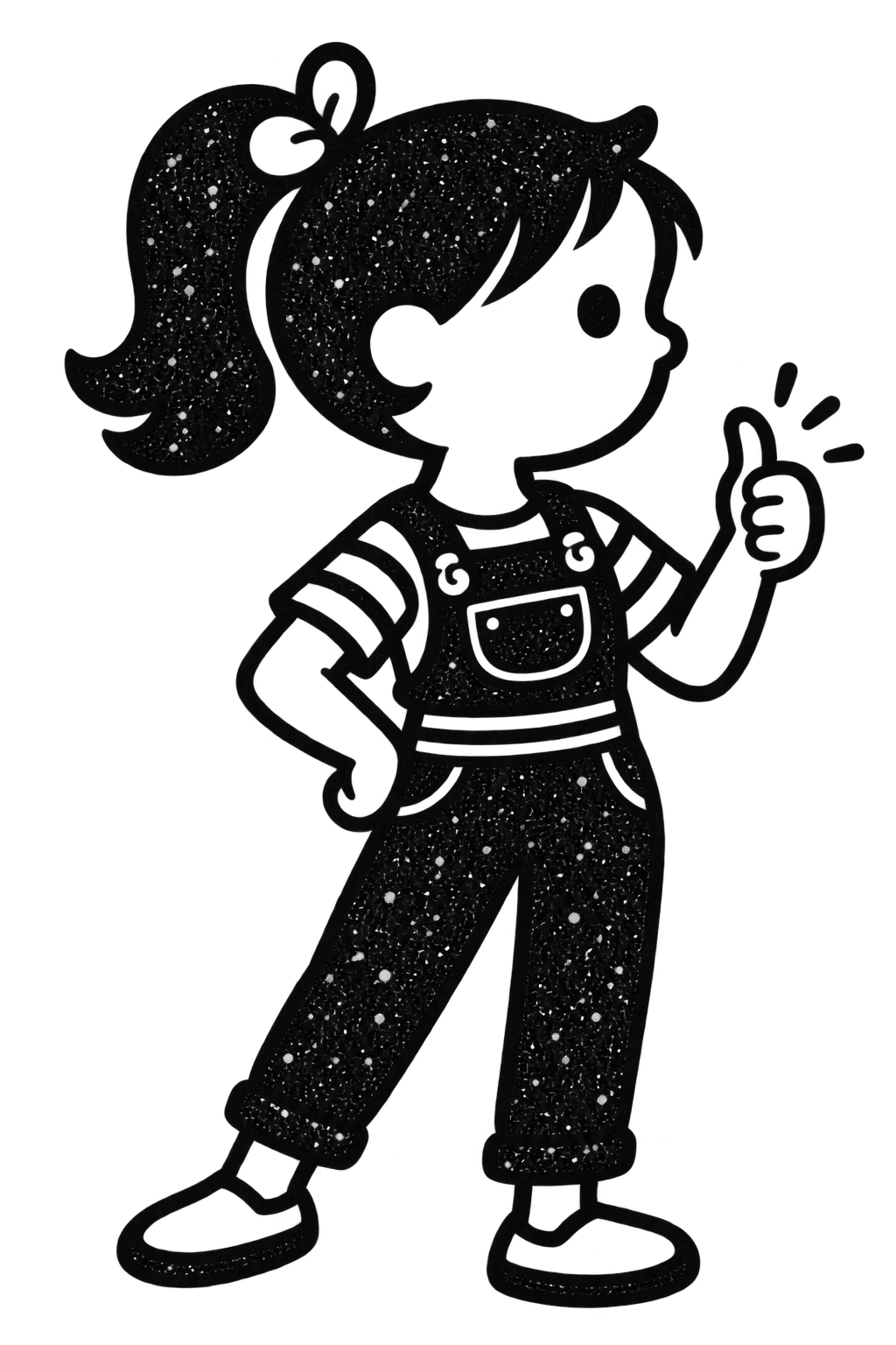 Illustration of a girl holding one thumb up.