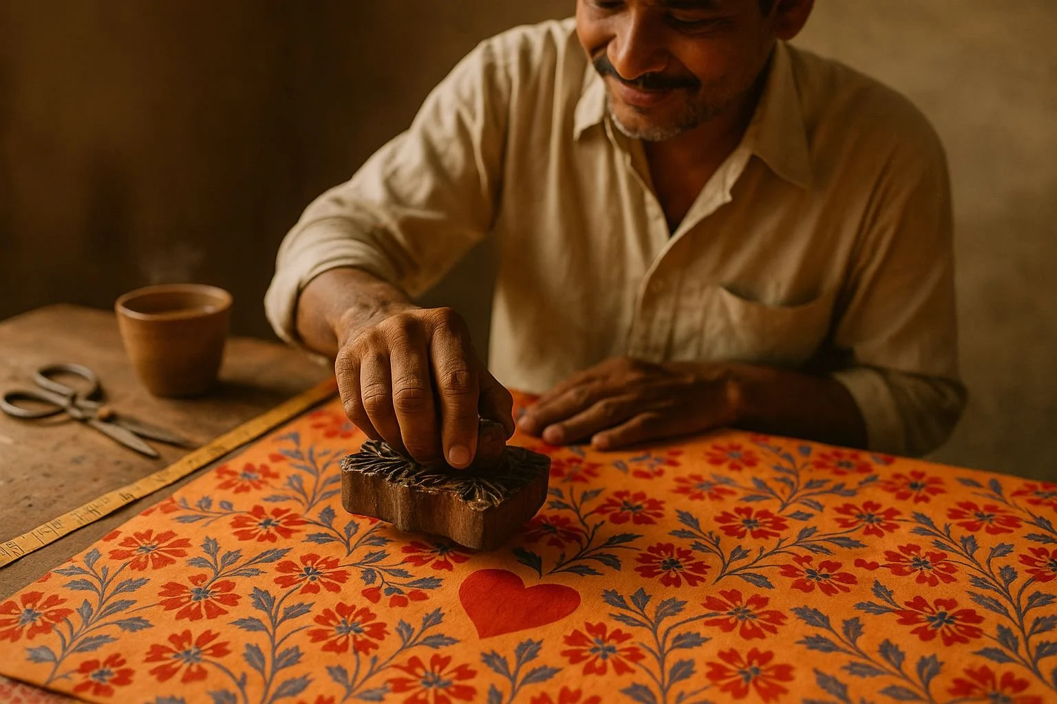 Impression artisanale sur textile en Inde avec technique de block print pour la production de vêtements