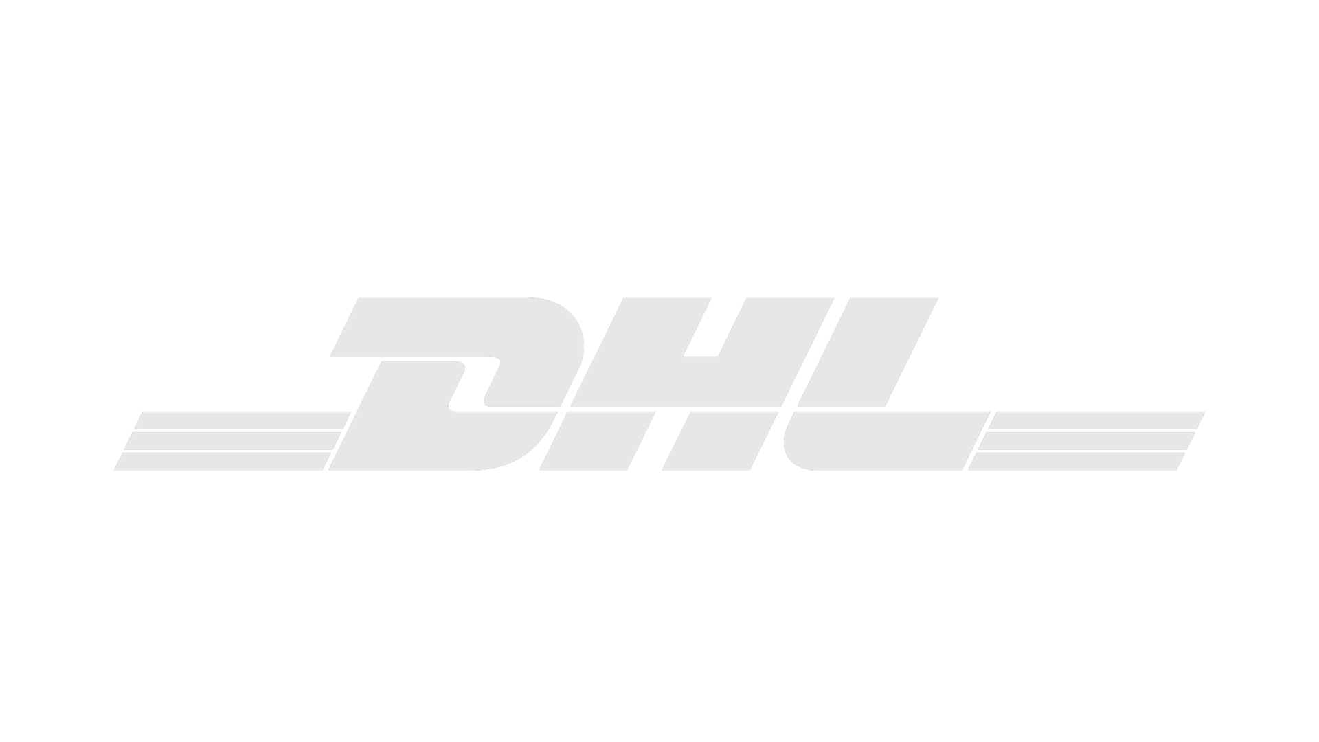 DHL logo in gray on a black background.
