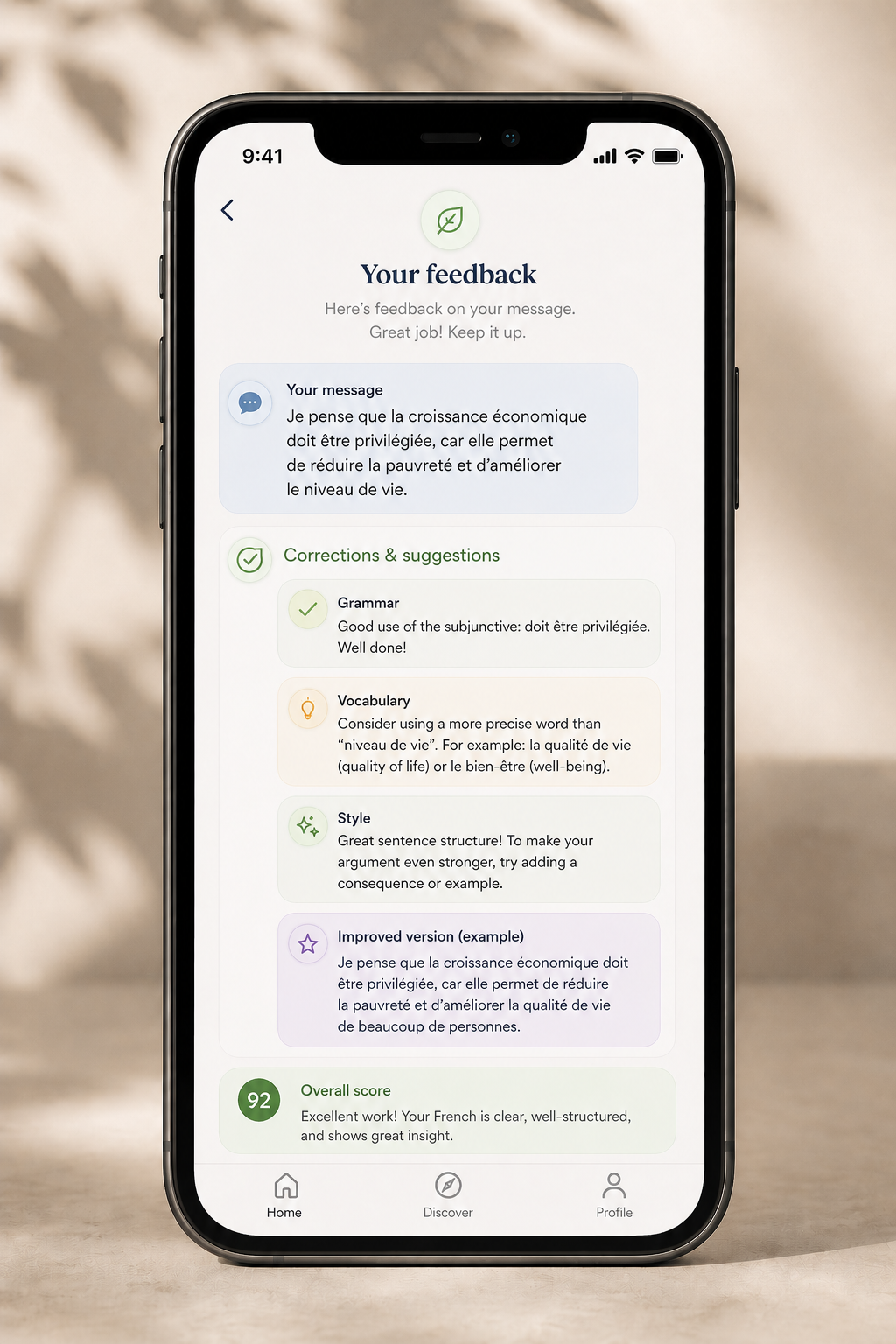 Step 4 of 6: Get immediate feedback on how you wrote and what to improve.
