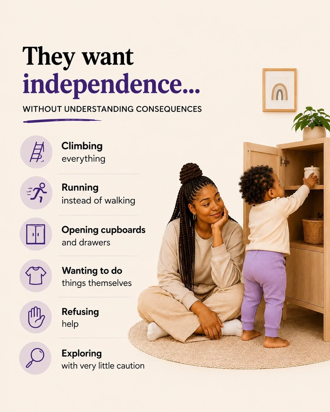 Common signs of independence in an 18-month-old toddler.