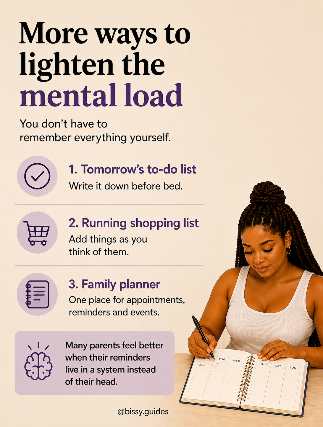 Ways parents can lighten the mental load through planners, lists and simple organisational systems.