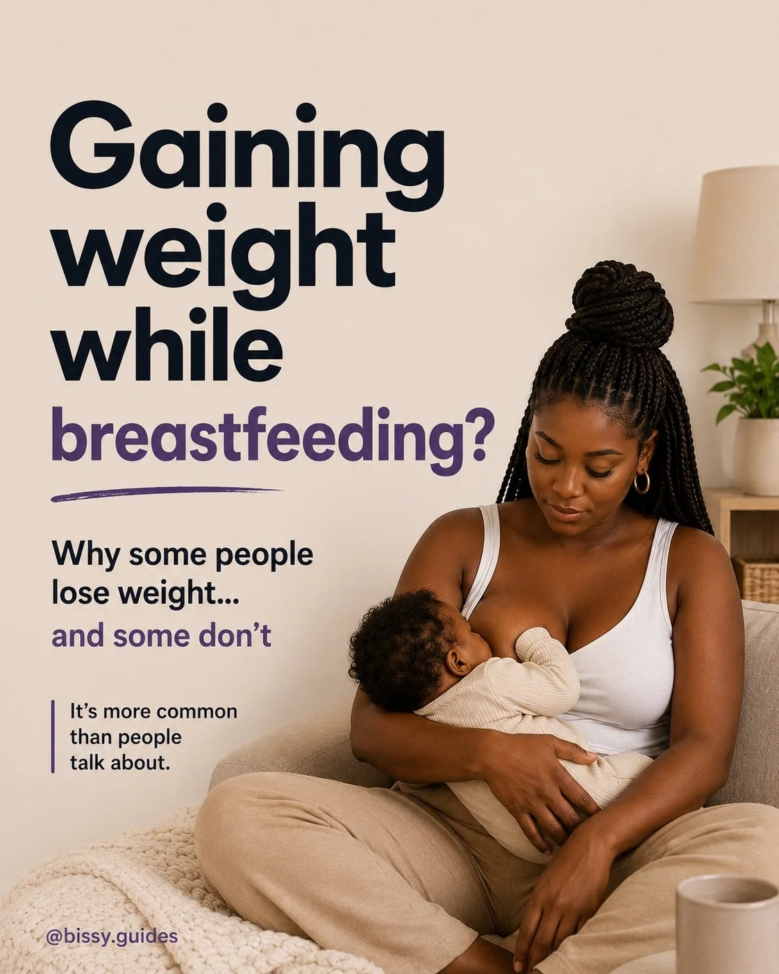 Illustration of a mother standing on a bathroom scale looking down at her body while holding her stomach, with text about breastfeeding and weight loss.