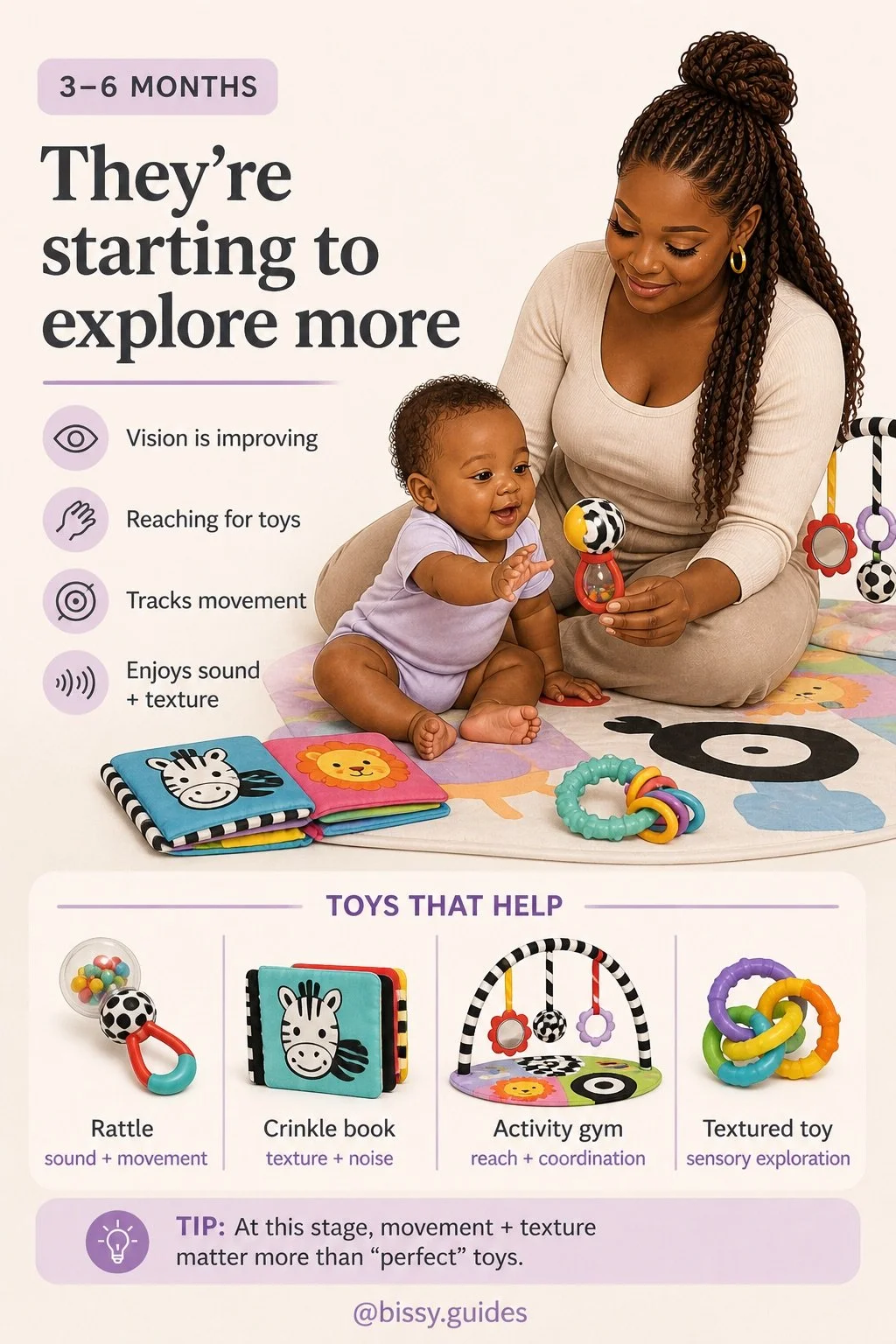 Baby reaching for rattles and sensory toys