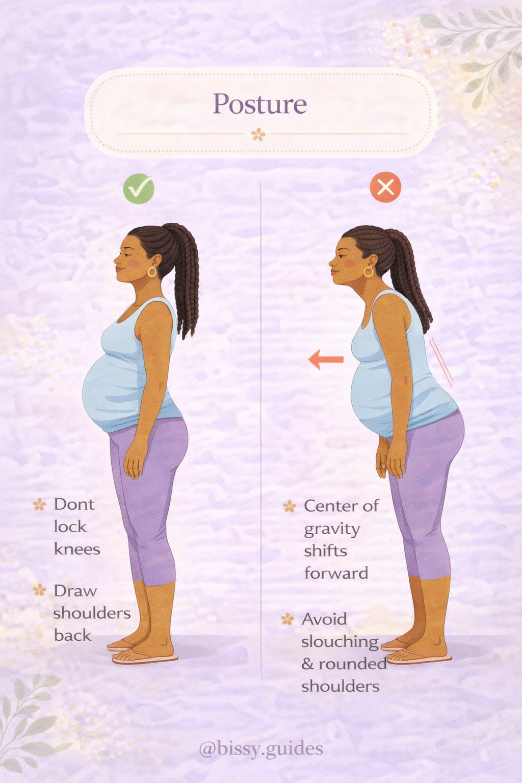 Pregnancy posture tips to help reduce pressure through the pelvis and hips.