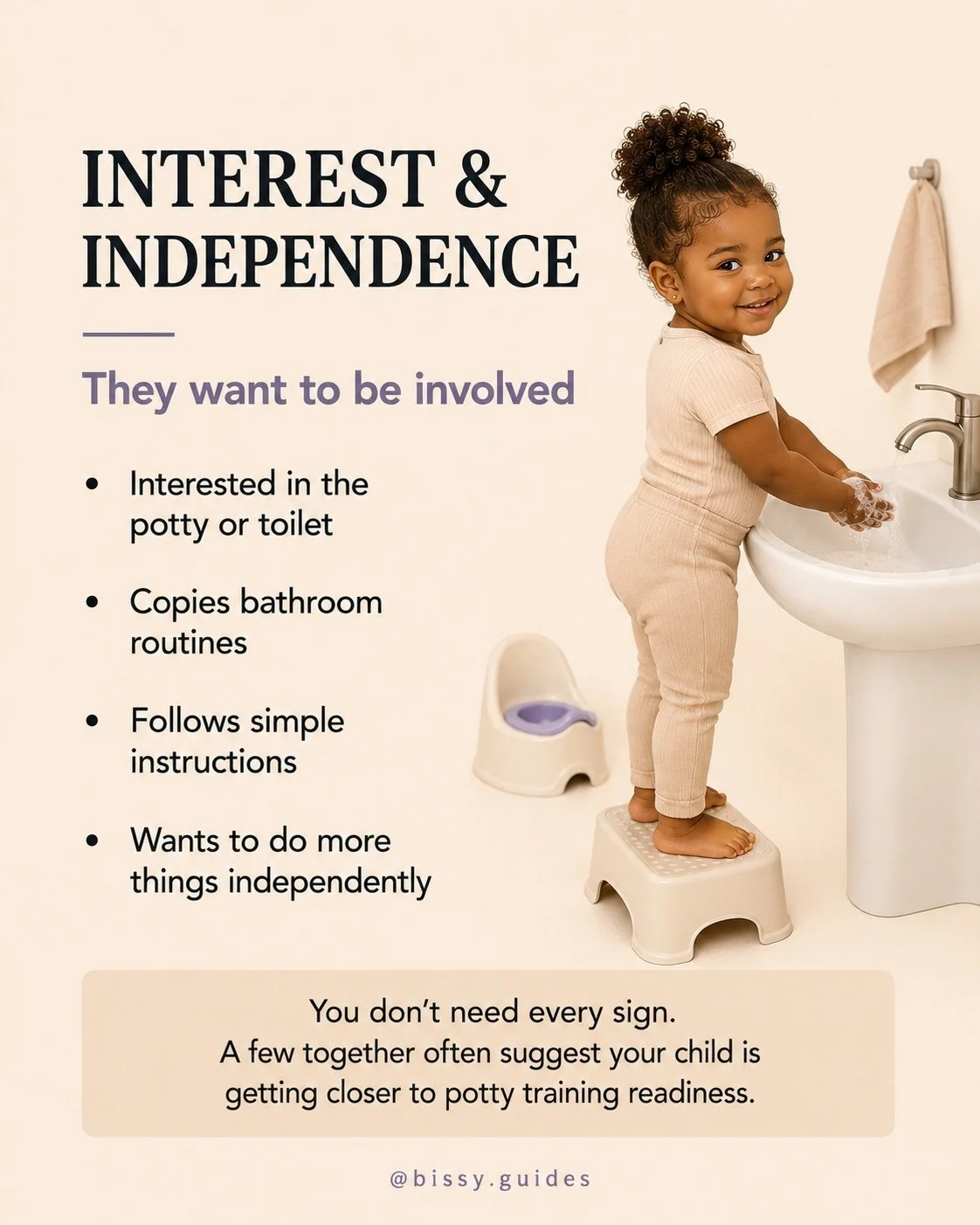 Toddler washing hands on a step stool to demonstrate growing independence and readiness skills.